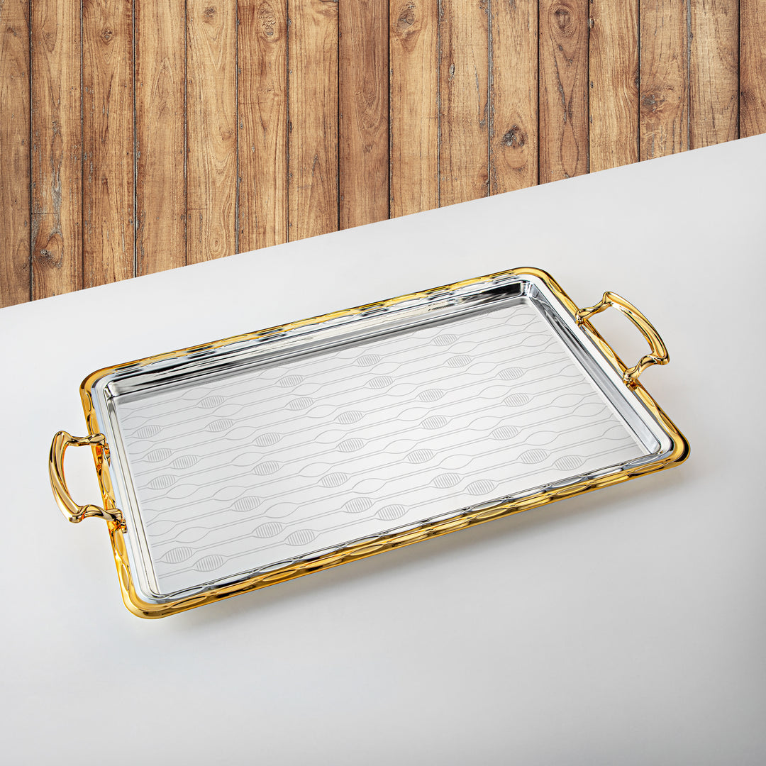 Almarjan Serving Tray, Silver & Golden (333XL-SG) | Ramadan & Special Occasions