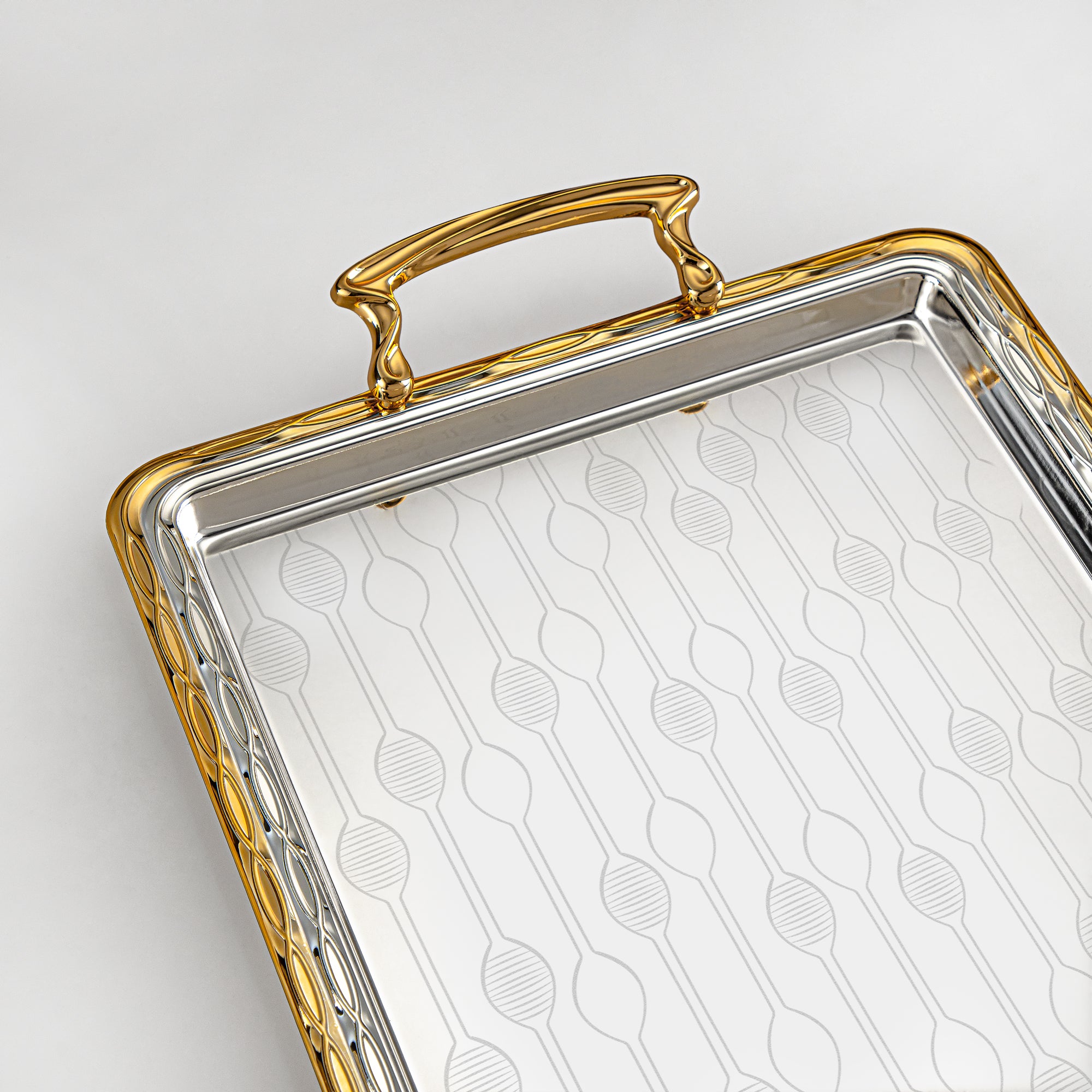 Almarjan Serving Tray Set - 3 Pieces, Silver & Golden (333XLLM-SG) | Ramadan & Special Occasions