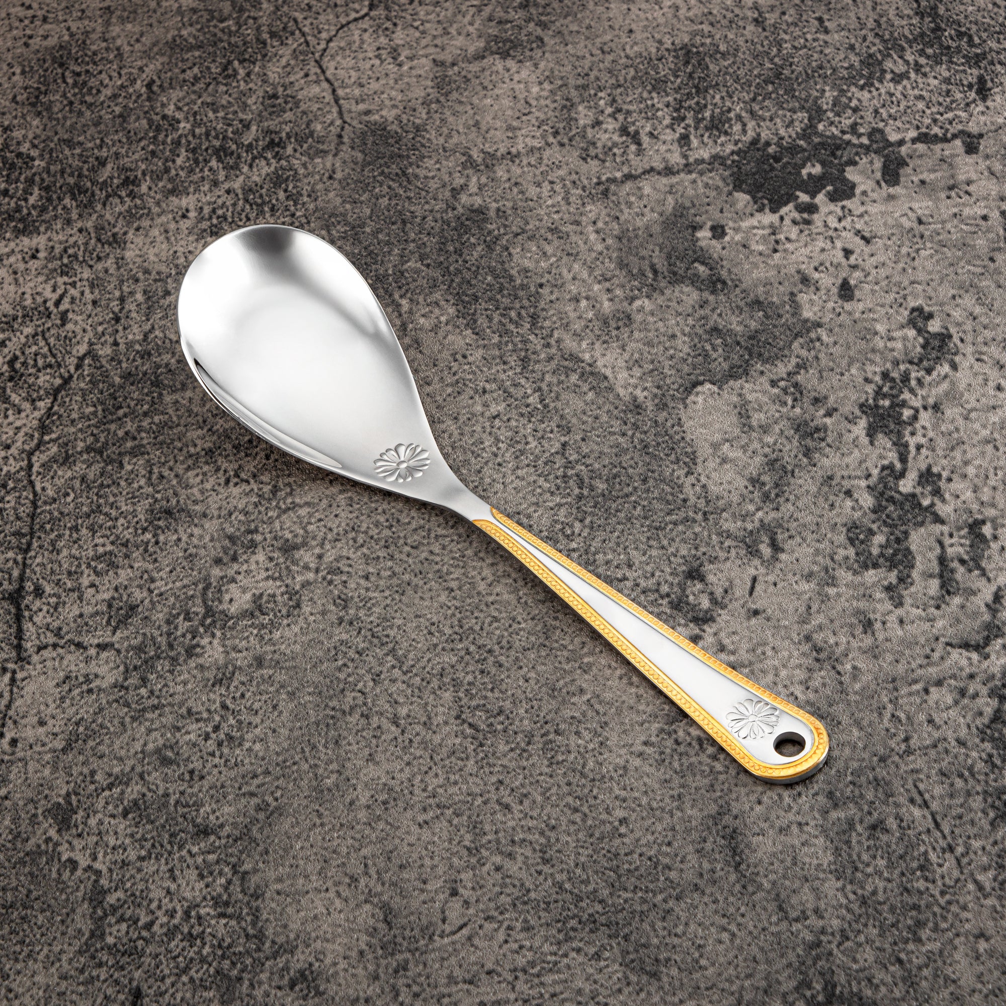 Almarjan Rice Spoon, Stainless Steel, Silver & Gold (CUT0010397) Elegant Flatware