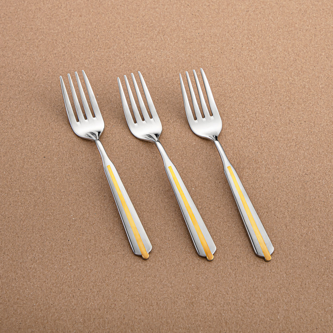 Almarjan 3-Piece Stainless Steel Tea Fork Set – Mirror Finish, Silver & Gold CUT1620043