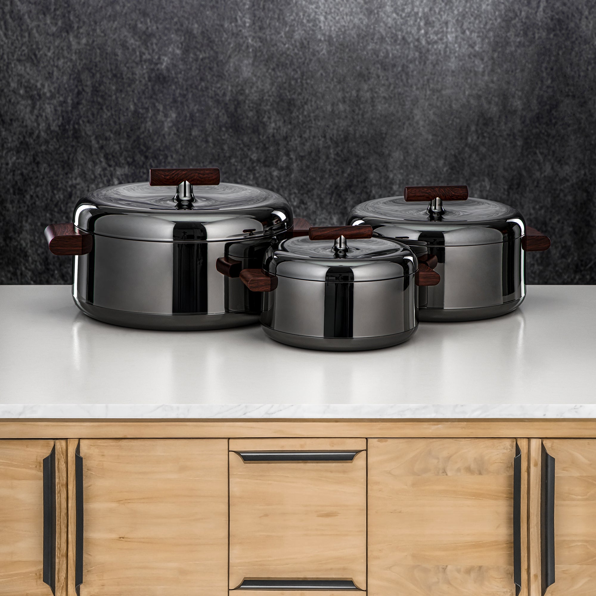 المرجان حرارات Set ABS 1L, 2.5L, 3L Gun black & dark wood (EL-100/250/300 GBL/DW)