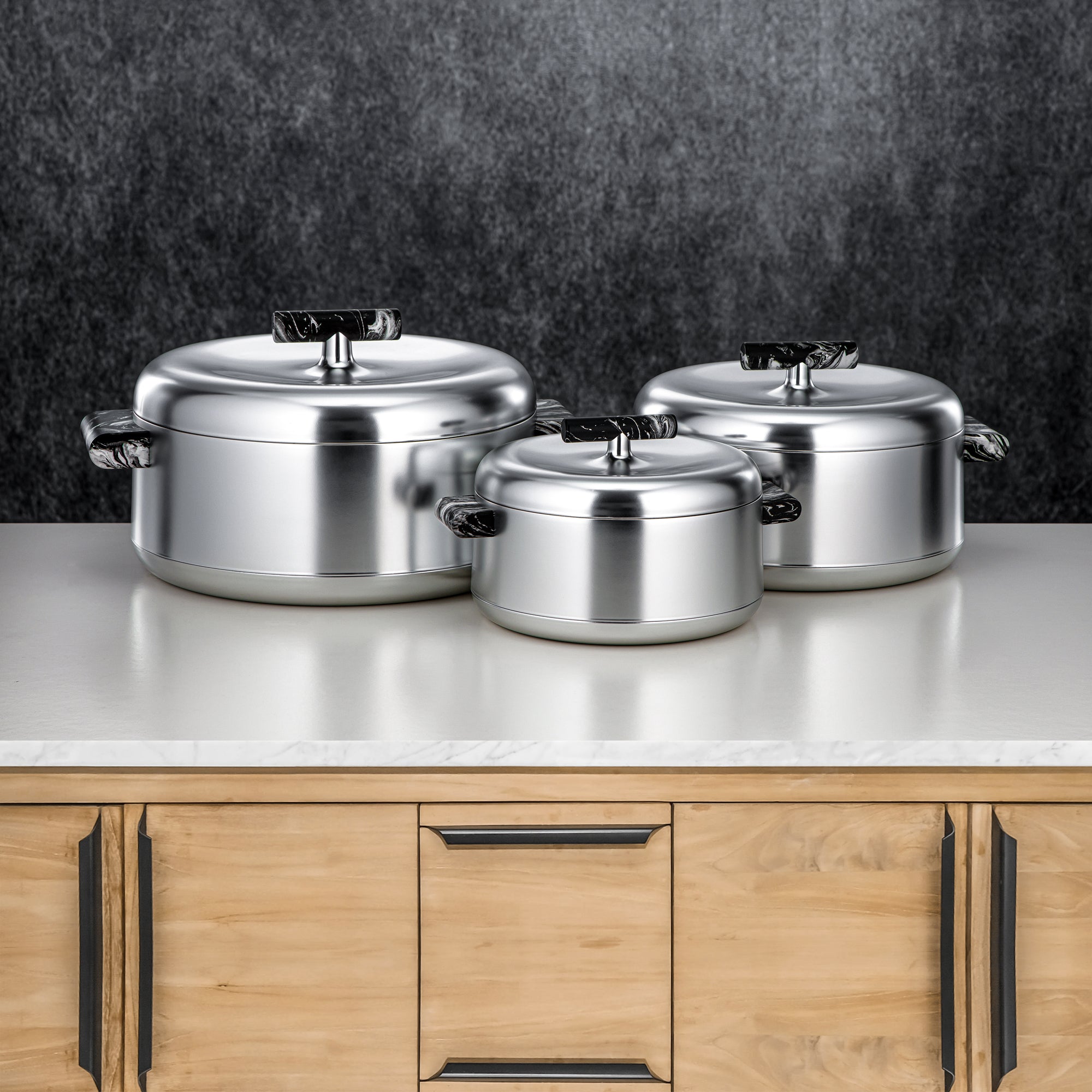 المرجان حرارات Set ABS 1L, 2.5L, 3L Matt silver & black marble (EL-100/250/300 MC/BM)