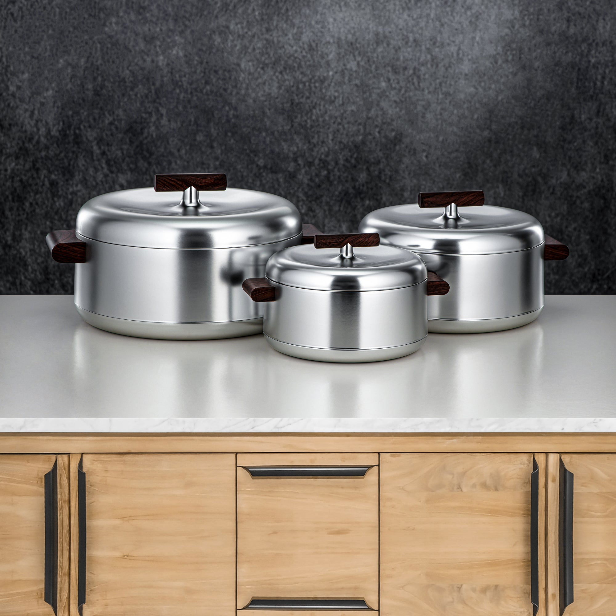 المرجان حرارات Set ABS 1L, 2.5L, 3L Matt silver & dark wood (EL-100/250/300 MC/DW)