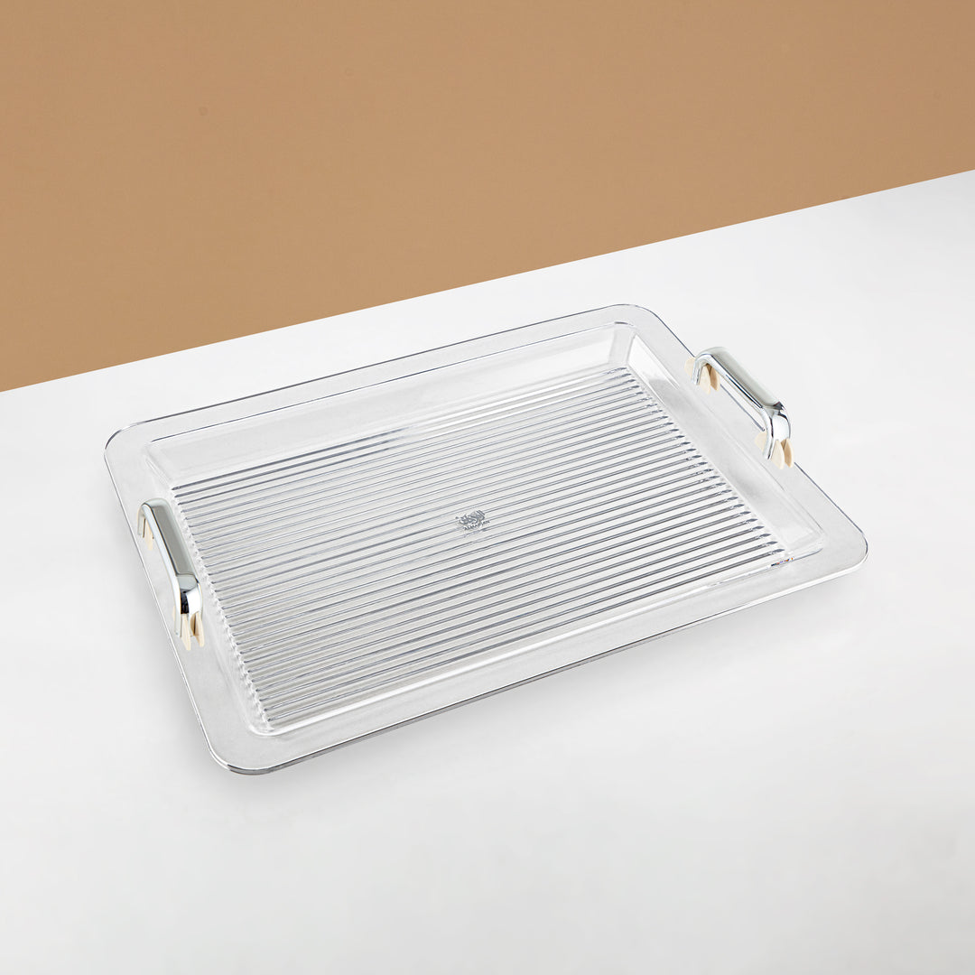 Almarjan Serving Tray 55CM, Acrylic, Silver & Ivory Handle (FB06-550 IV/C) Ramadan Serveware