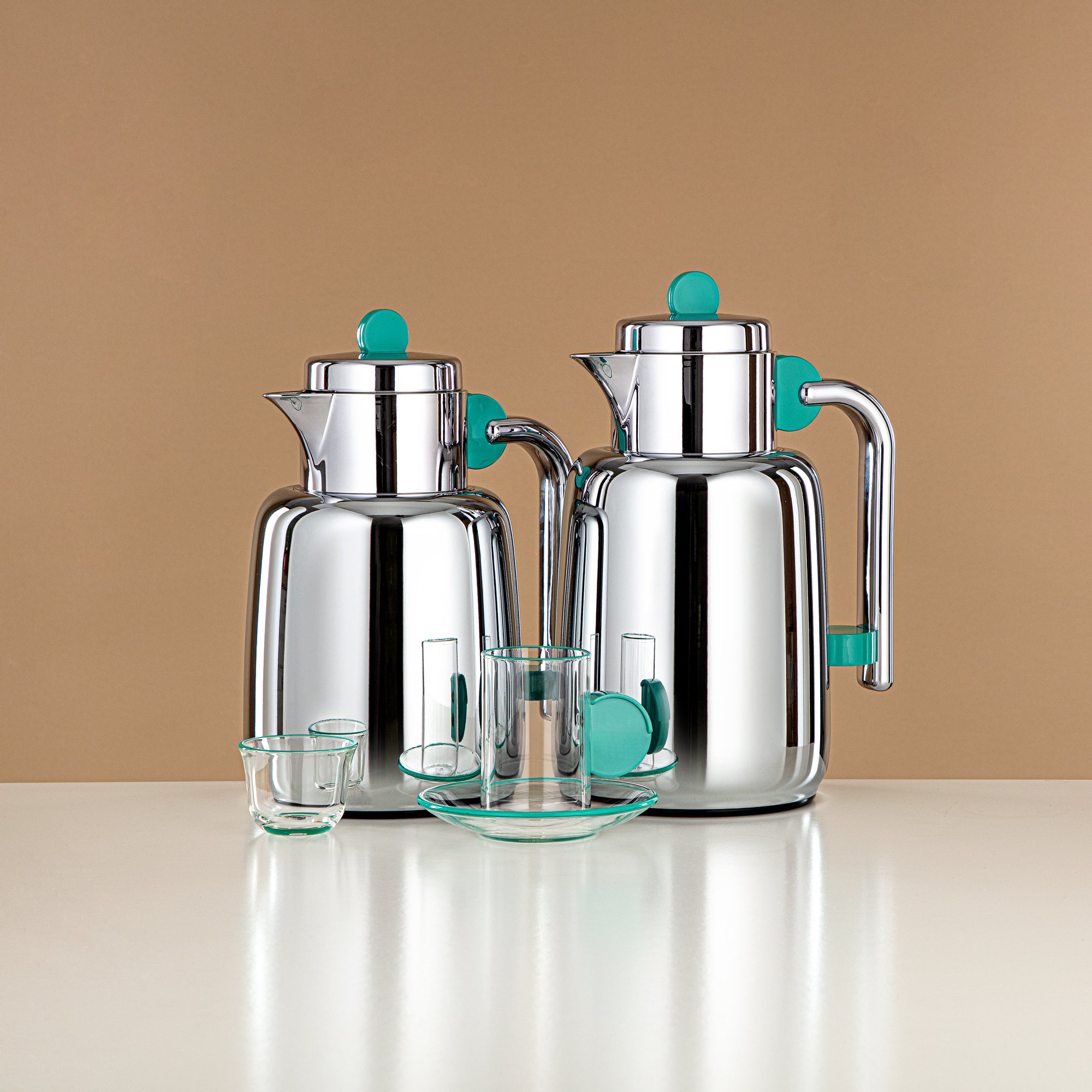 Almarjan Vacuum Flask Set 21 Pieces - 0.7L + 1.0L, Silver & Tiffany Green (FB808-21 TF/C) - Elegant Serveware for Gatherings