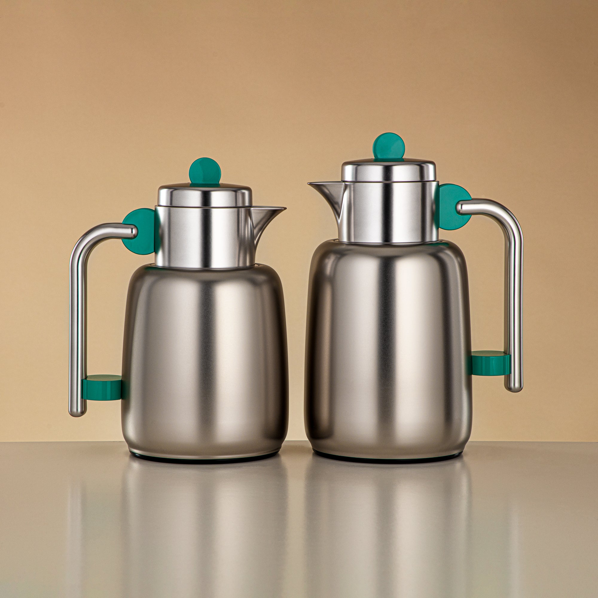 Almarjan Vacuum Flask Set - 0.7L + 1L, Matt Silver & Tiffany Green (FG808-070/100 TF/MC) - For Serving Tea & Coffee