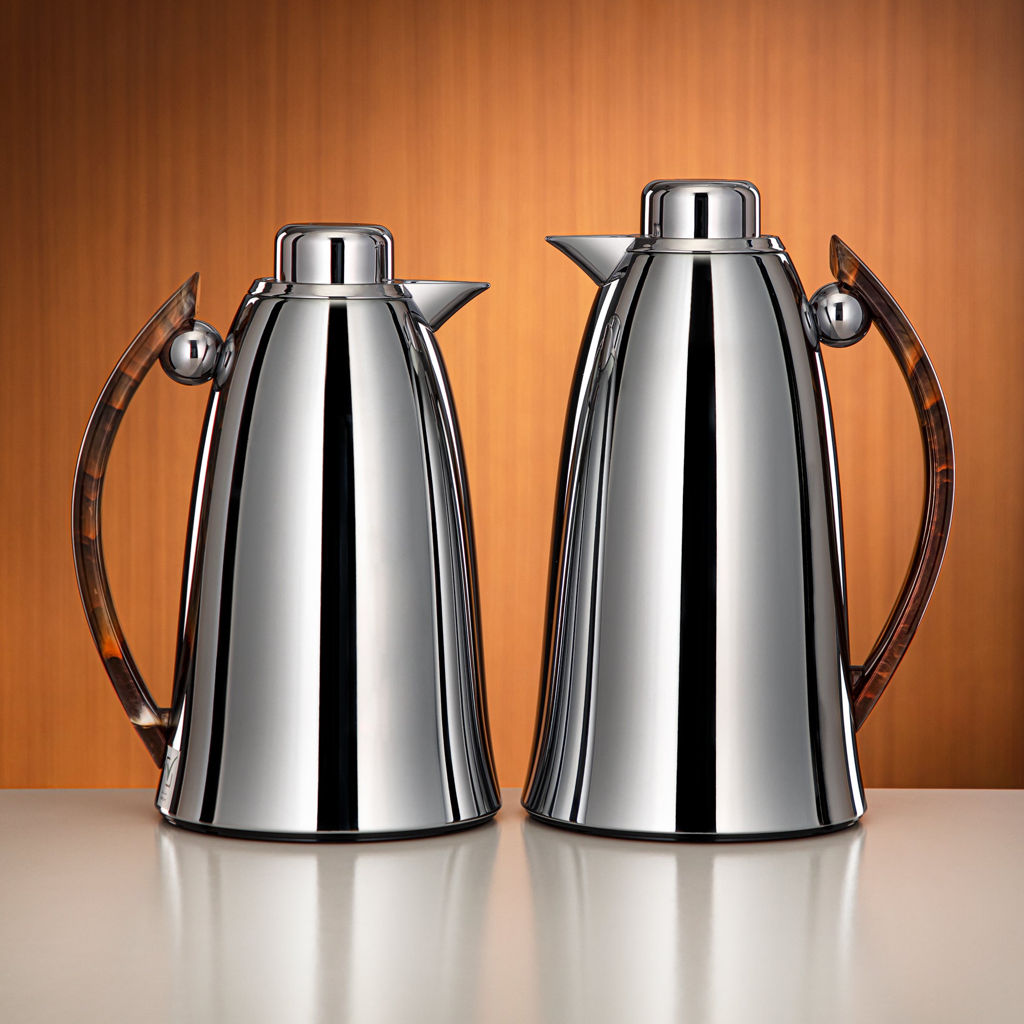 المرجان طقم ترامس 0.7L + 1L فضي وخشب بني