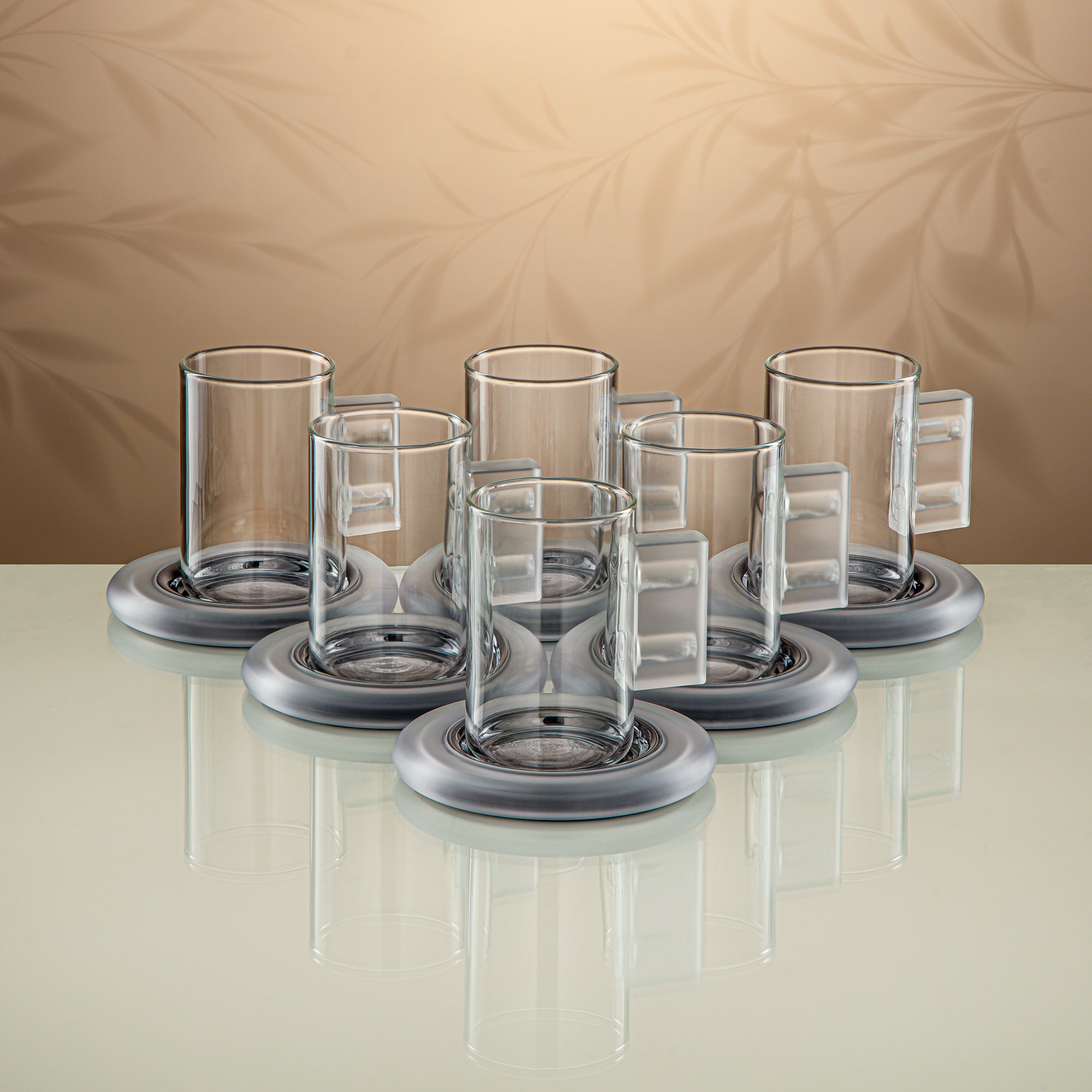 Almarjan Tea Set 18 Pieces Clear with Frost & Gun Black Accents