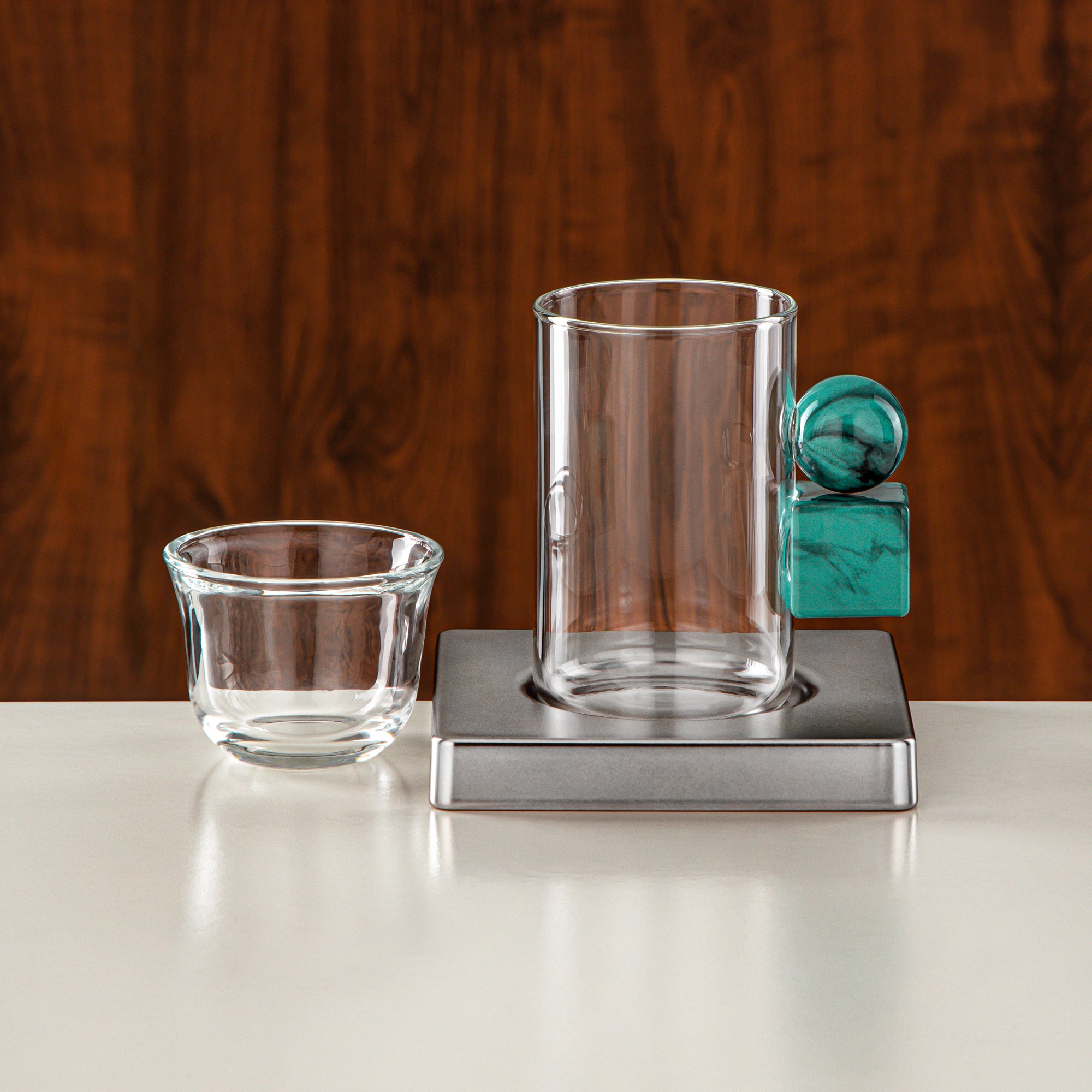 طقم شاي المرجان ١٨ قطعة بلمسة نيكل غير لامع وأخضر تيفاني