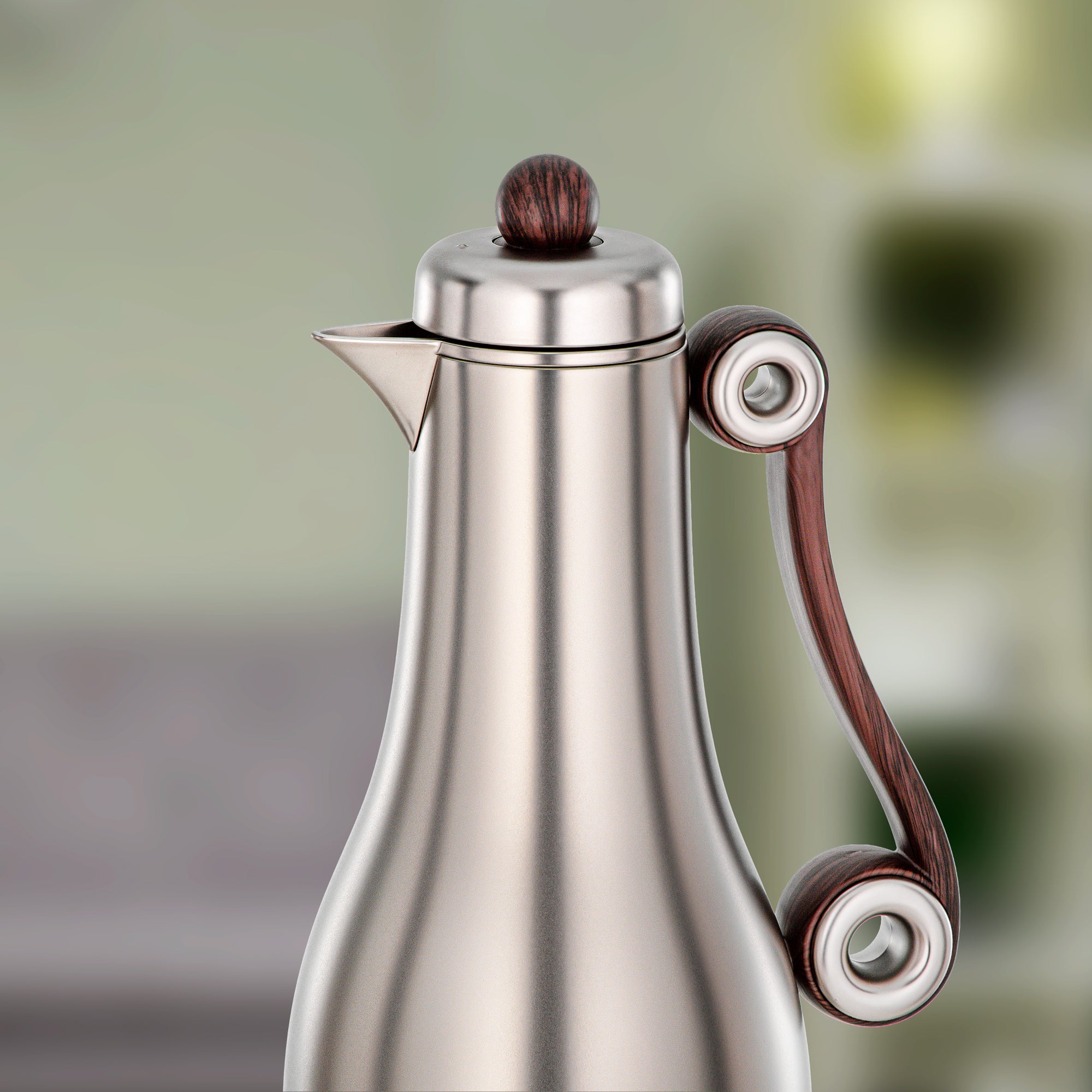 Almarjan 2 Pieces Vacuum Flask Set, Matt Nickel & Dark Wood