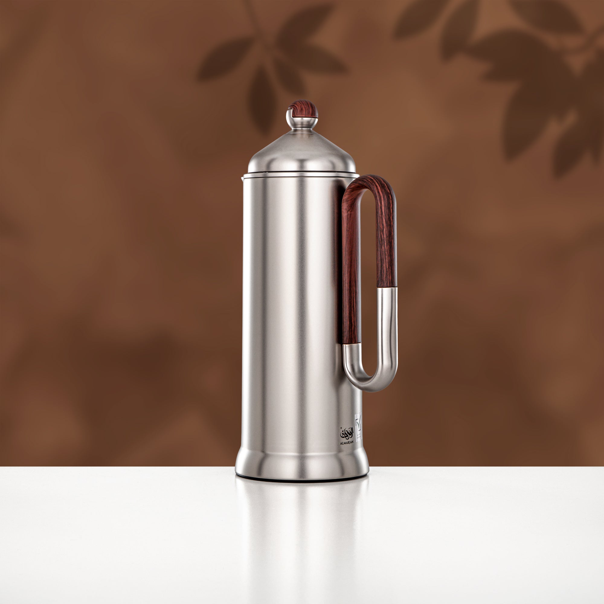 Almarjan 2 Pieces Vacuum Flask Set, Matt Nickel & Dark Wood