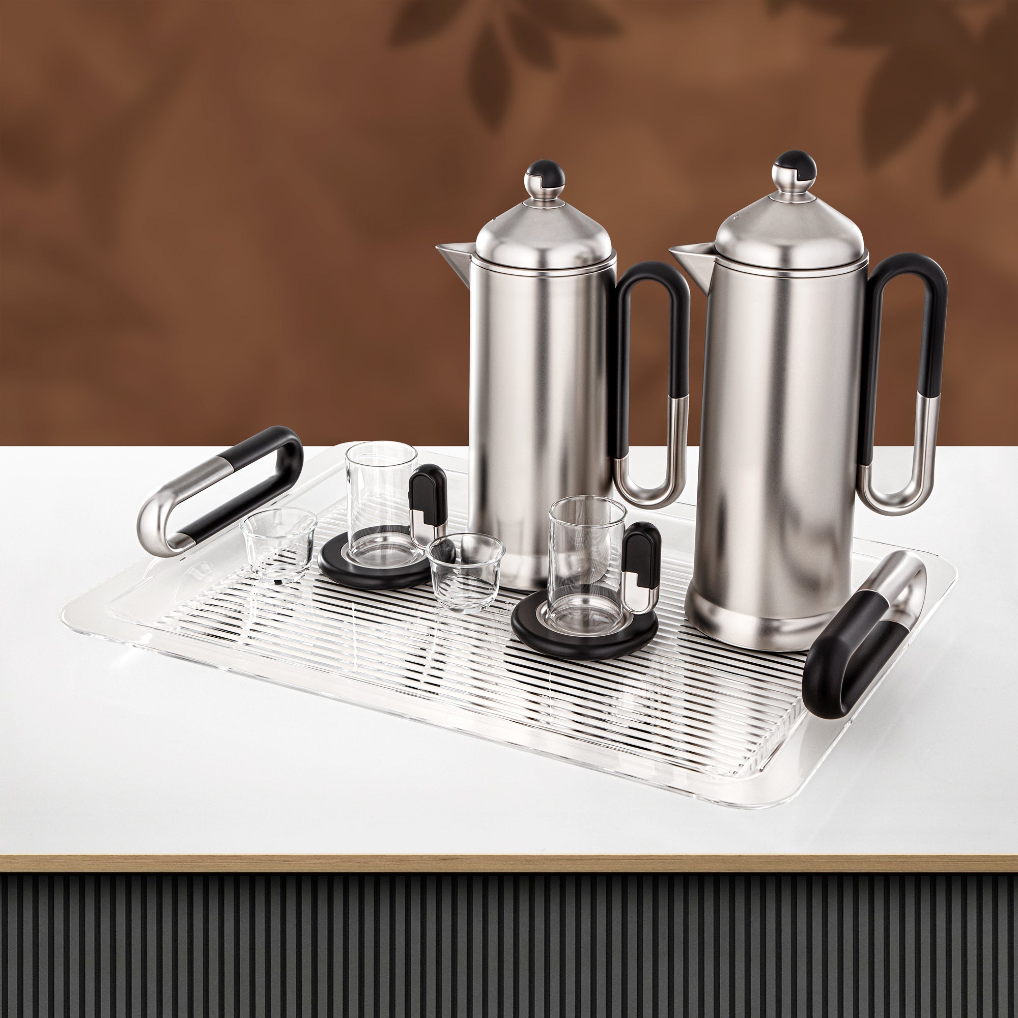 Almarjan 21 Pieces Tea & Coffee Serving Set, Matt Nickel & Black