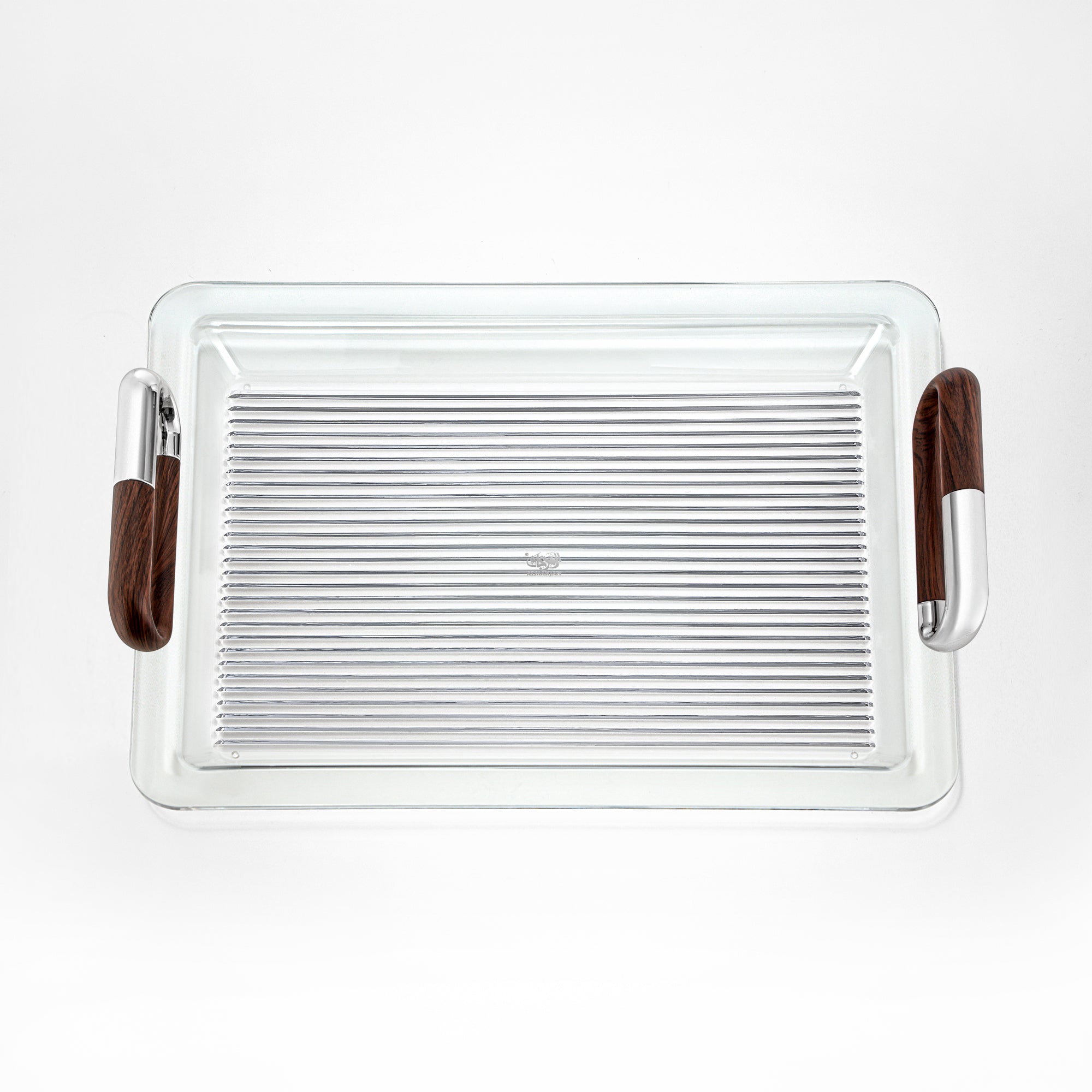 Almarjan 50 cm Acrylic Serving Tray, Silver & Dark Wood
