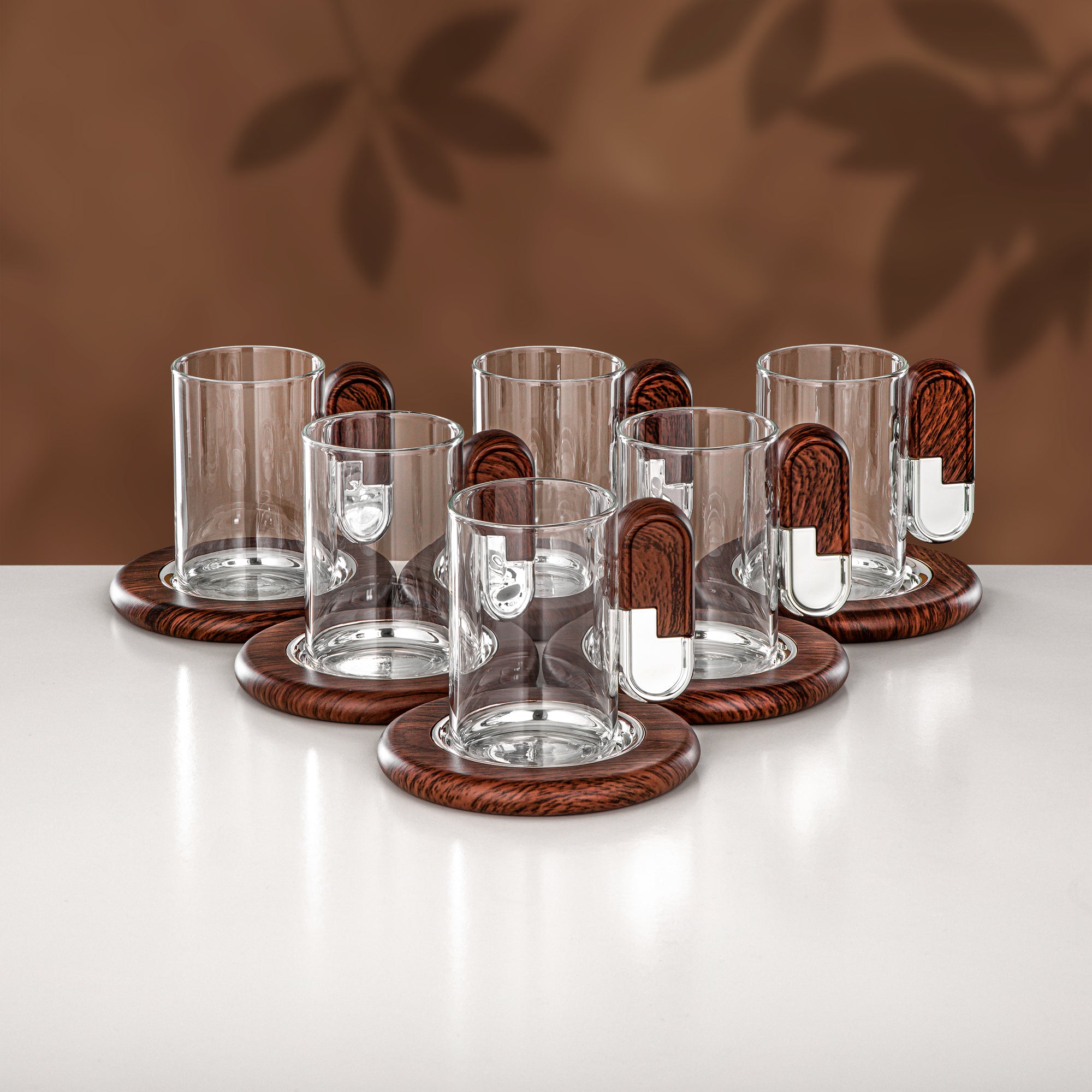 Almarjan 18 Pieces Tea & Coffee Set, Silver & Dark Wood