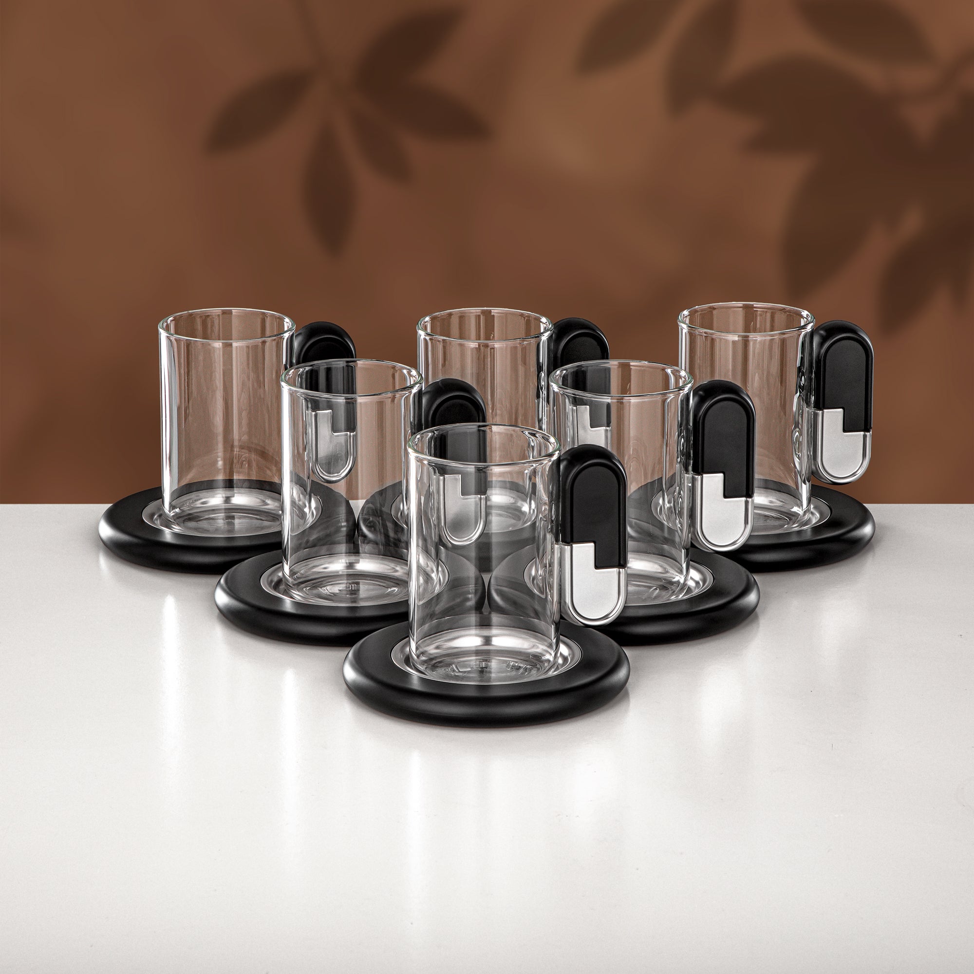 Almarjan 18 Pieces Tea & Coffee Set, Matt Nickel & Black