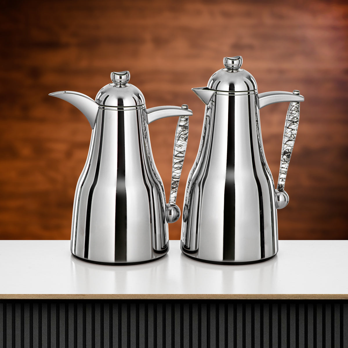 Almarjan 2 Pieces Vacuum Flask Set, Silver & Smoky Acrylic