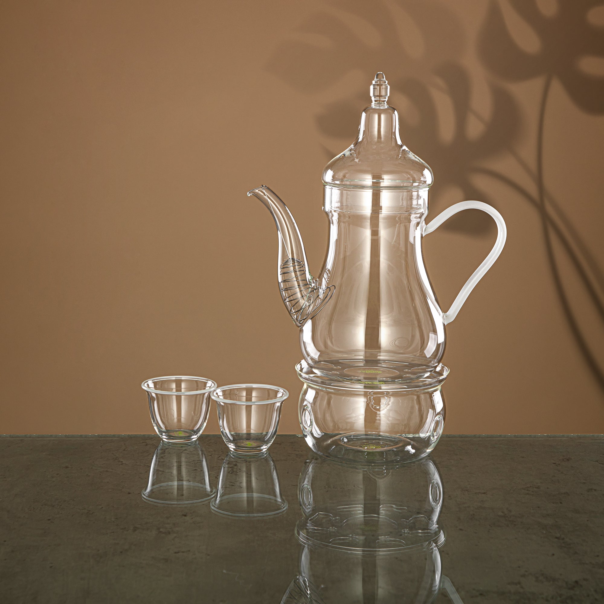 Almarjan Coffee Set 8 Pieces, Borosilicate Glass, Clear & Frost (GLS0010132) - Elegant Serveware