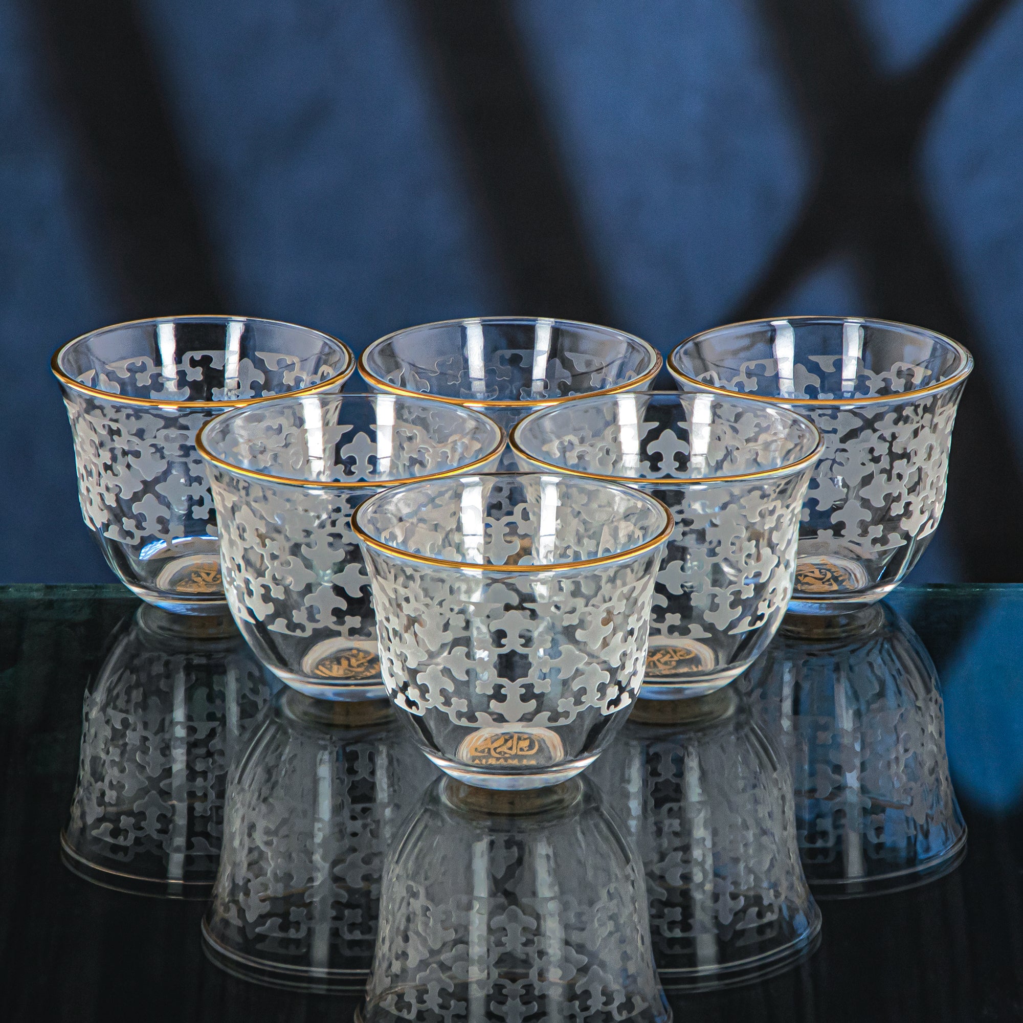 Almarjan 18 Pieces Zelij Collection Glass Tea & Coffee Set With Golden Rim - GLS2630036