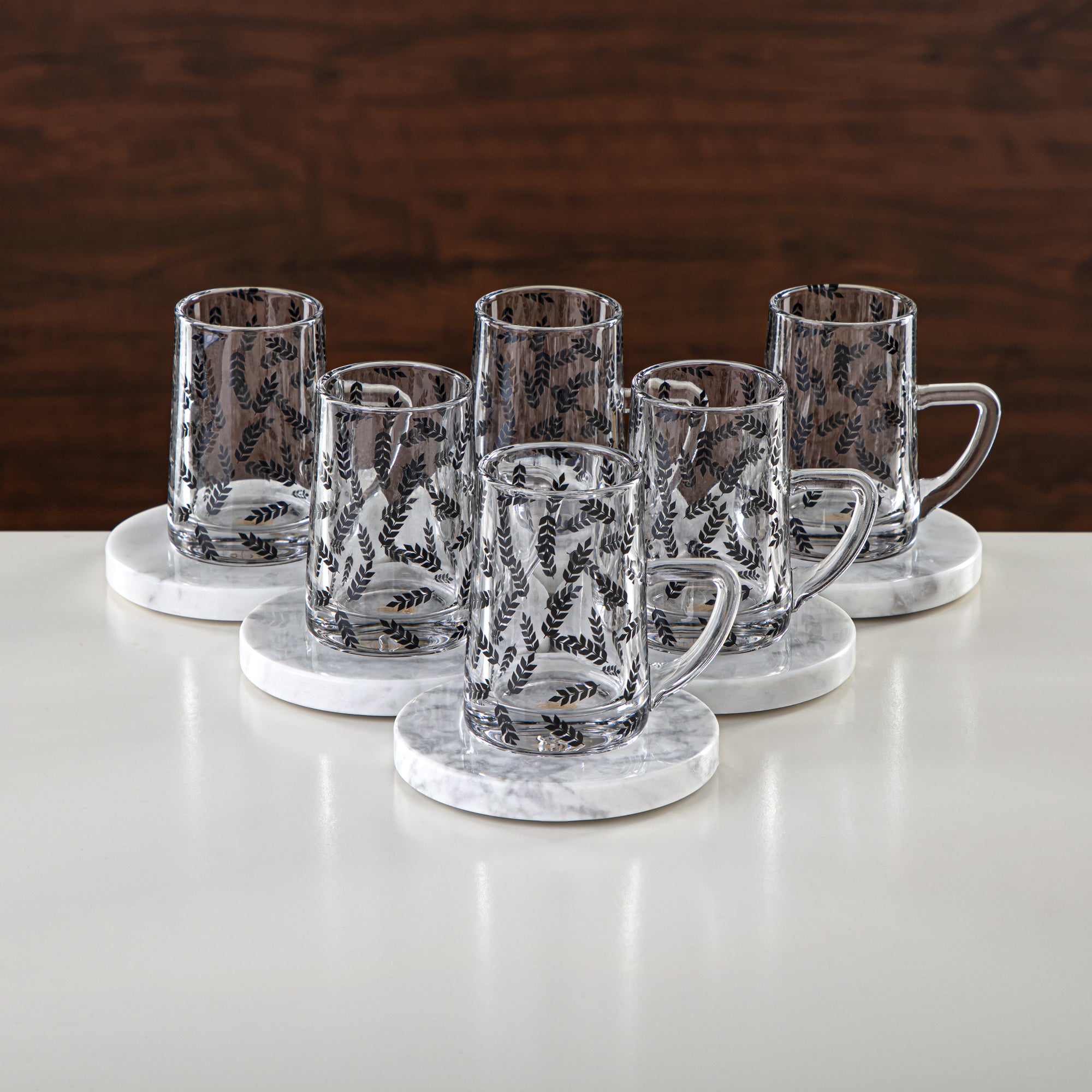 Almarjan Tea & Coffee Set 18 Pieces, Glass & Marble (GLS2630063) - Modern Serveware