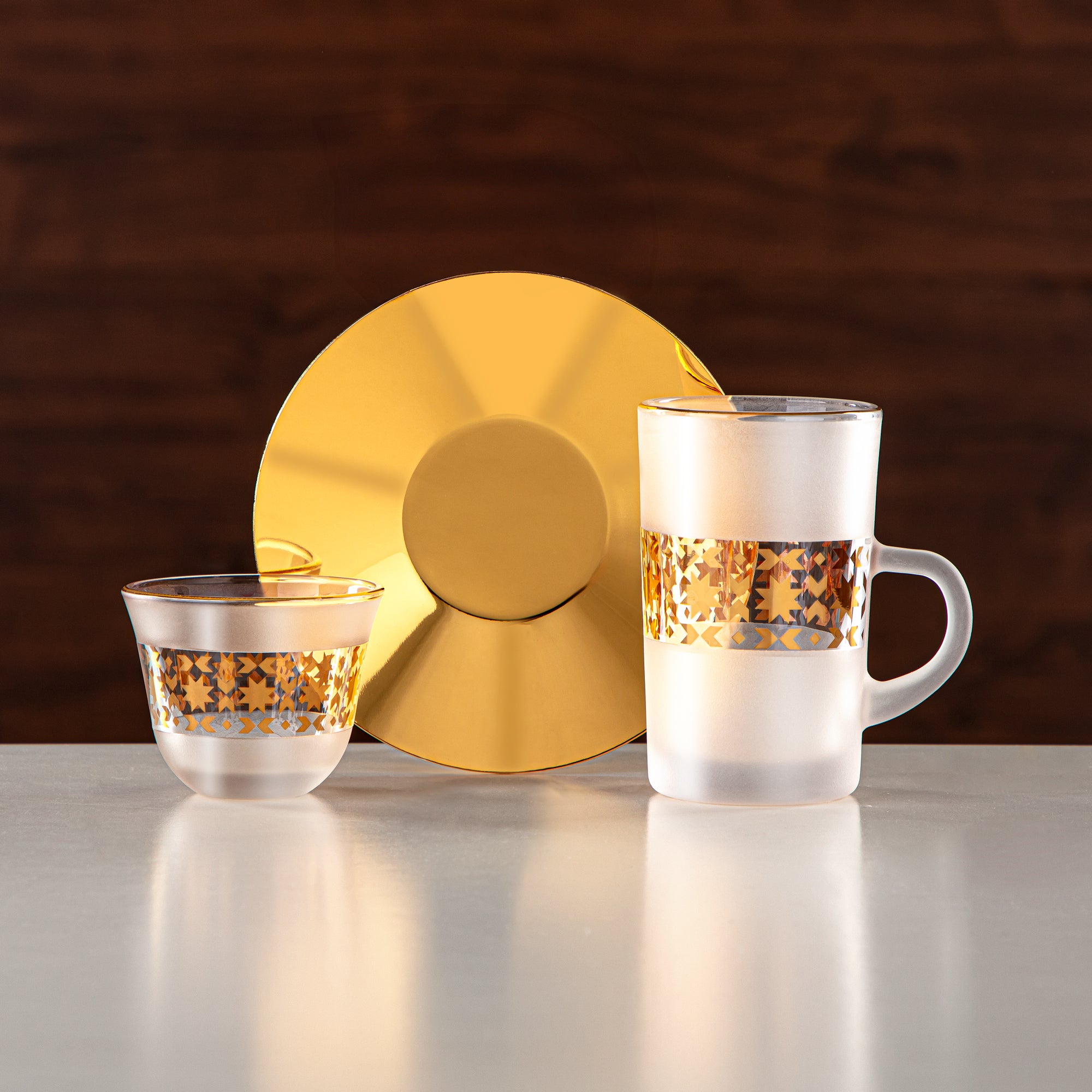 Almarjan Tea & Coffee Set 18 Pieces, Glass, Frost & Gold (GLS2630071) - Chich Serveware