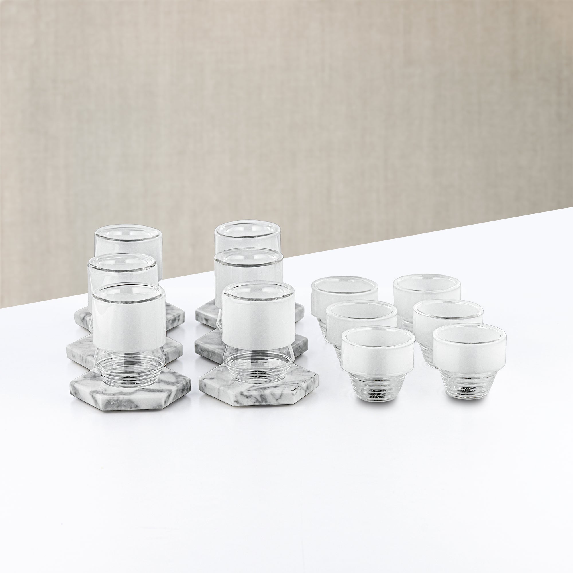 Almarjan Vacuum Flask & Tea Set 20 Pieces Matt Black with Marble Accents