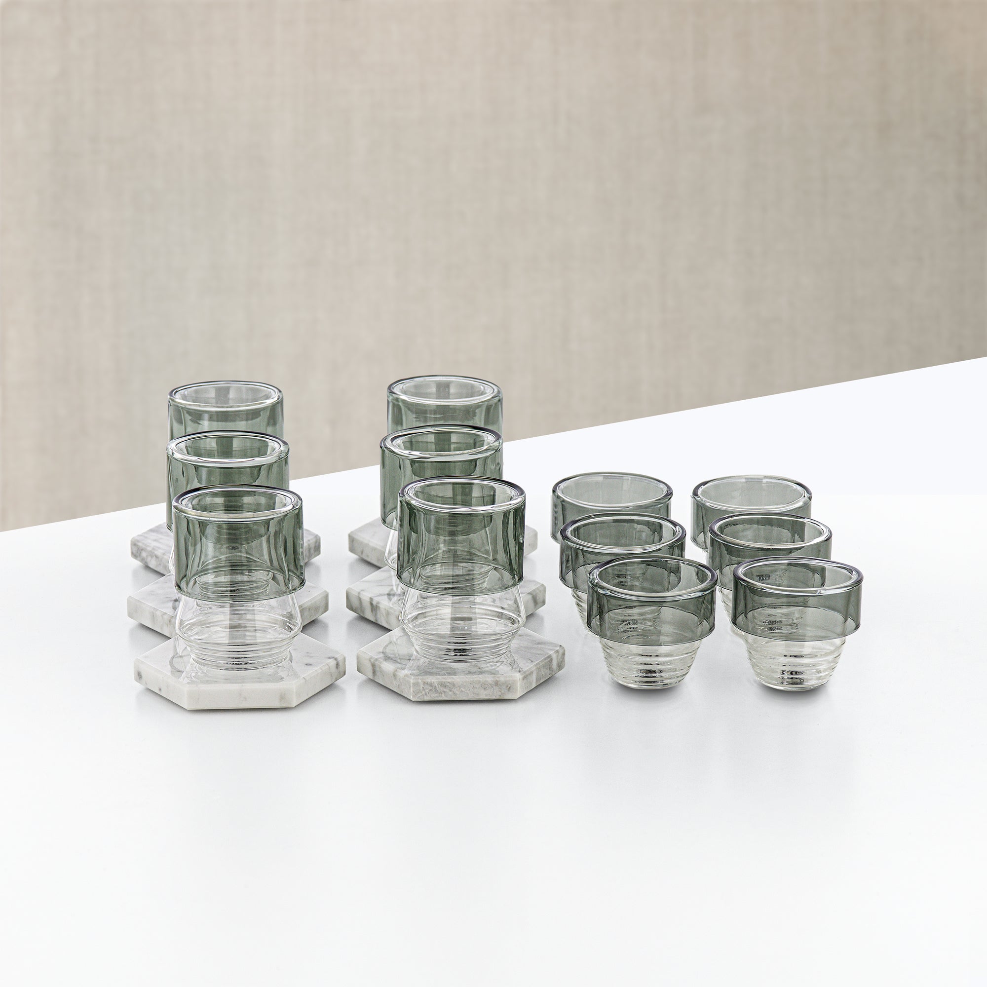 Almarjan Vacuum Flask & Tea Set 20 Pieces Matt Black with Marble Accents