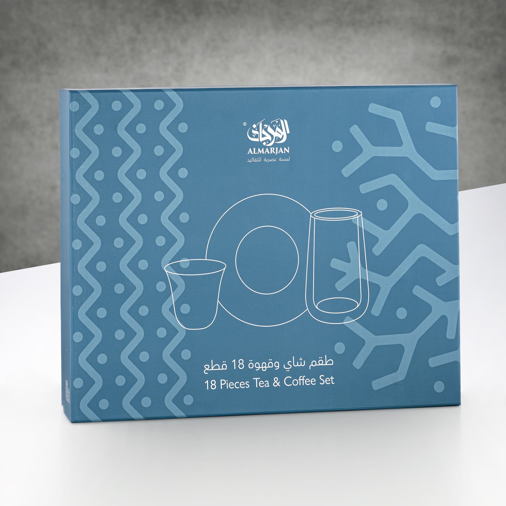 طقم أكواب الشاي والقهوة المرجان، ١٨ قطعة، شفاف بنقشة سوداء