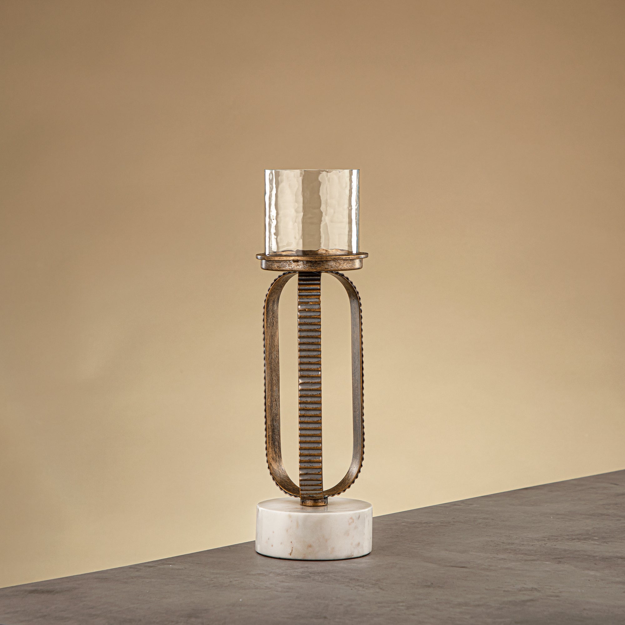 Almarjan Pillar Candle Holder 34cm Champagne Gold