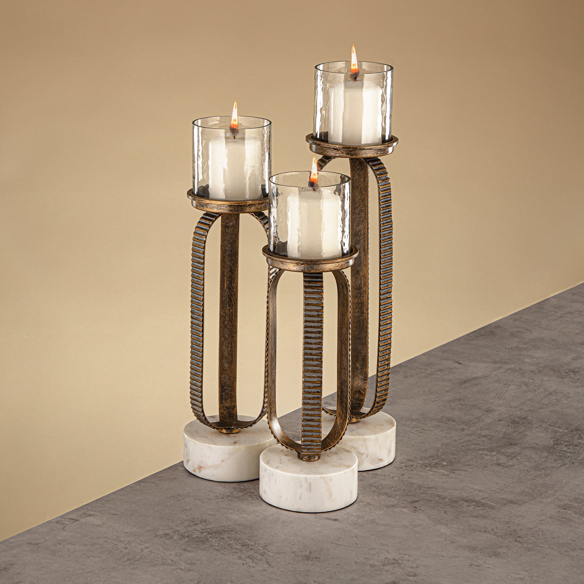 Almarjan Pillar Candle Holder 34cm Champagne Gold