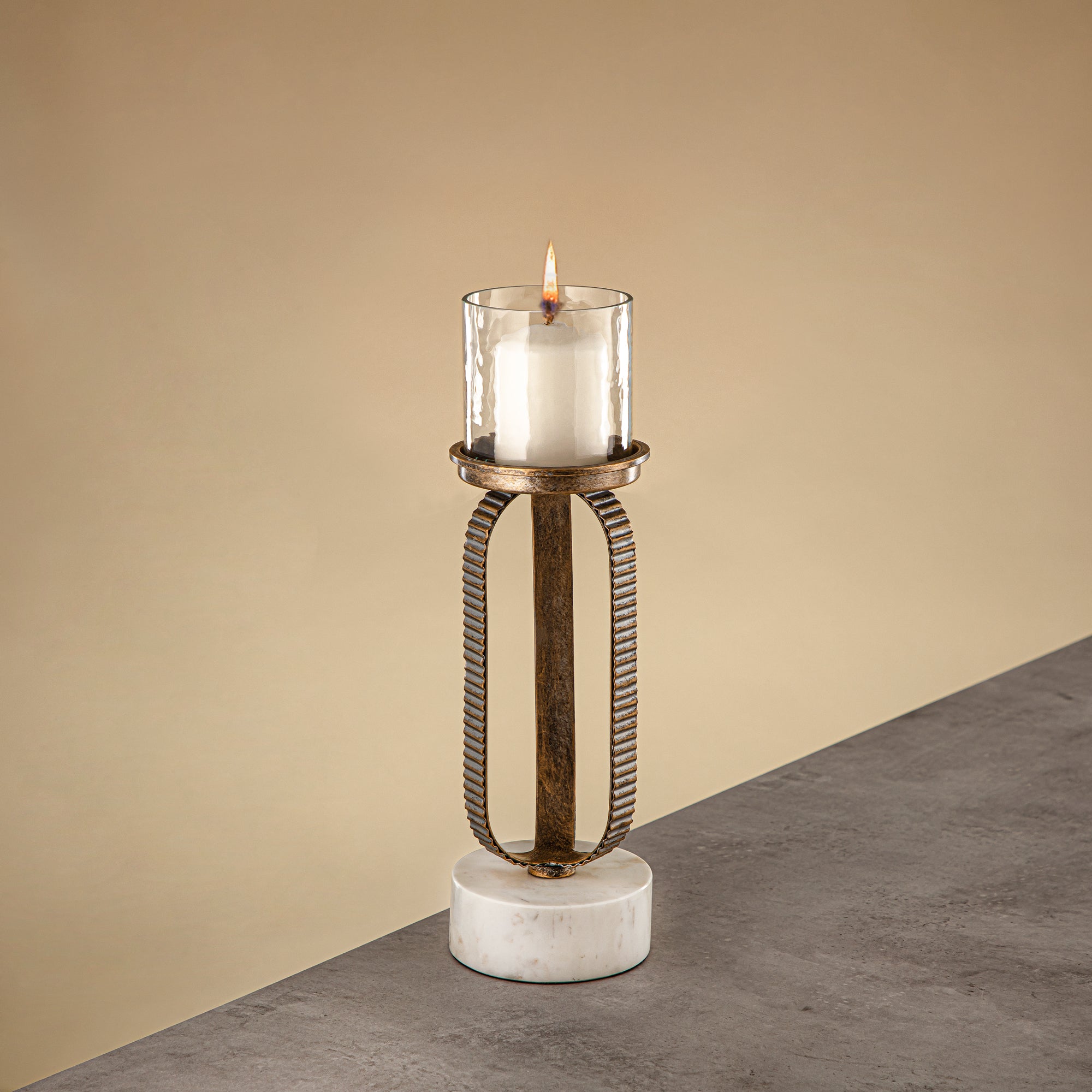 Almarjan Pillar Candle Holder 34cm Champagne Gold