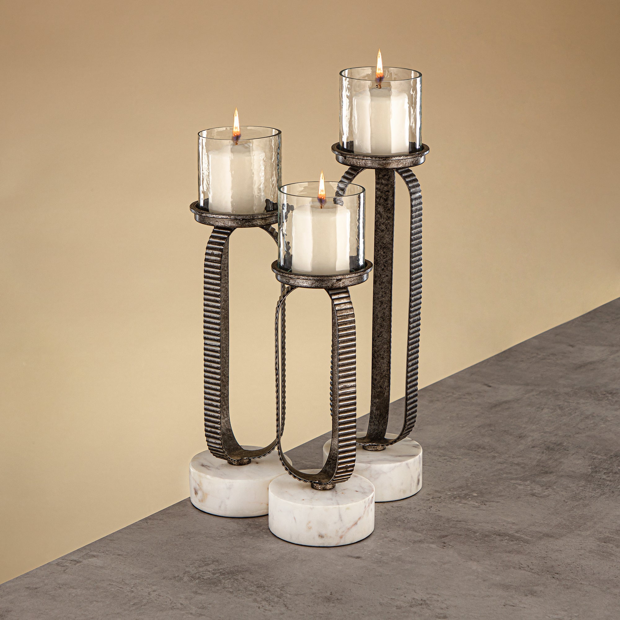 Almarjan Pillar Candle Holder 44cm Rustic Silver