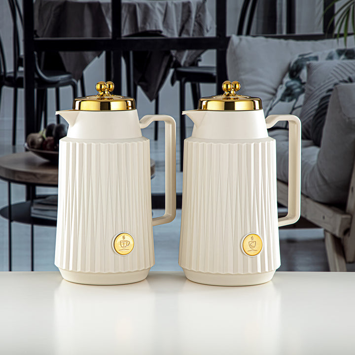 Almarjan 2 Pieces Vacuum Flask Set Ivory & Gold - GT111AB-100 IV/G