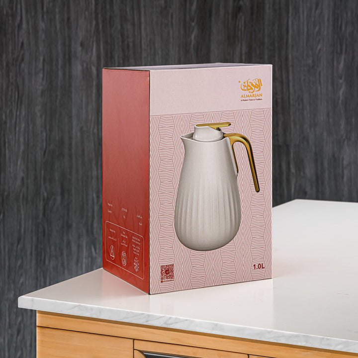 Almarjan 1 Liter Vacuum Flask Soft Grey & Gold - GT114-100 SG/G