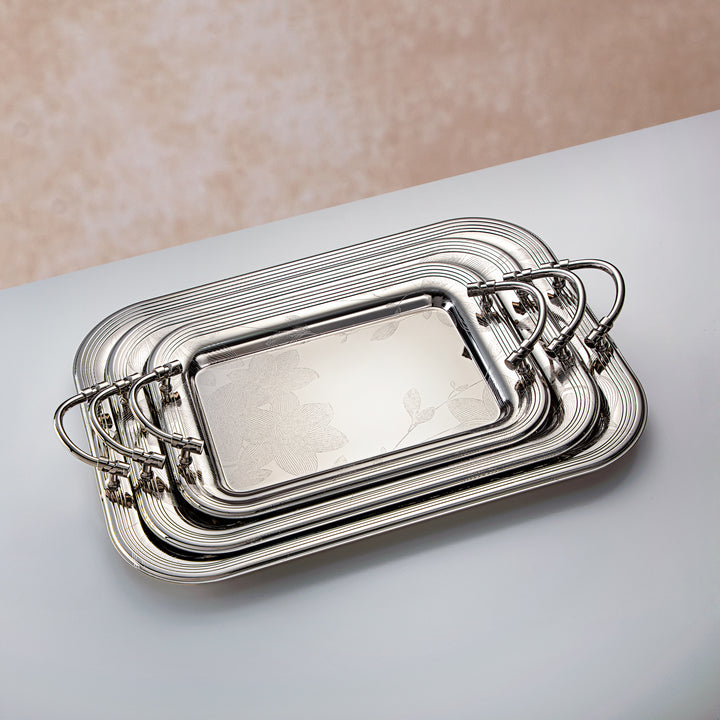 Almarjan 3 Pieces Serving Tray Set Nickel - HT2305012