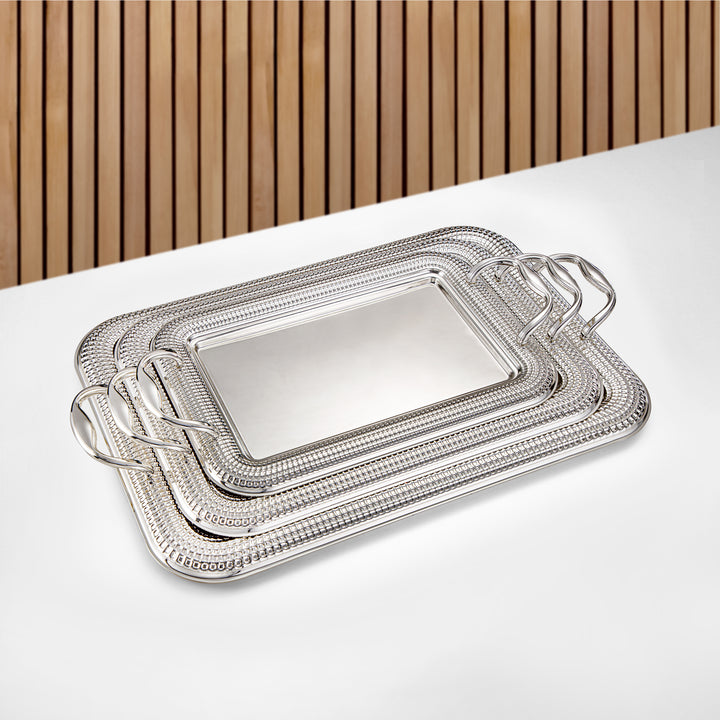 Almarjan 3 Pieces Serving Tray Set Silver - HT2308010