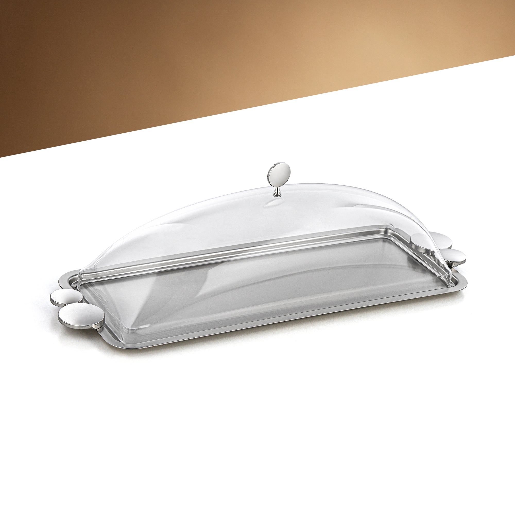 Almarjan 45 CM Serving Tray With Acrylic Cover Matte Nickel - HT2506037