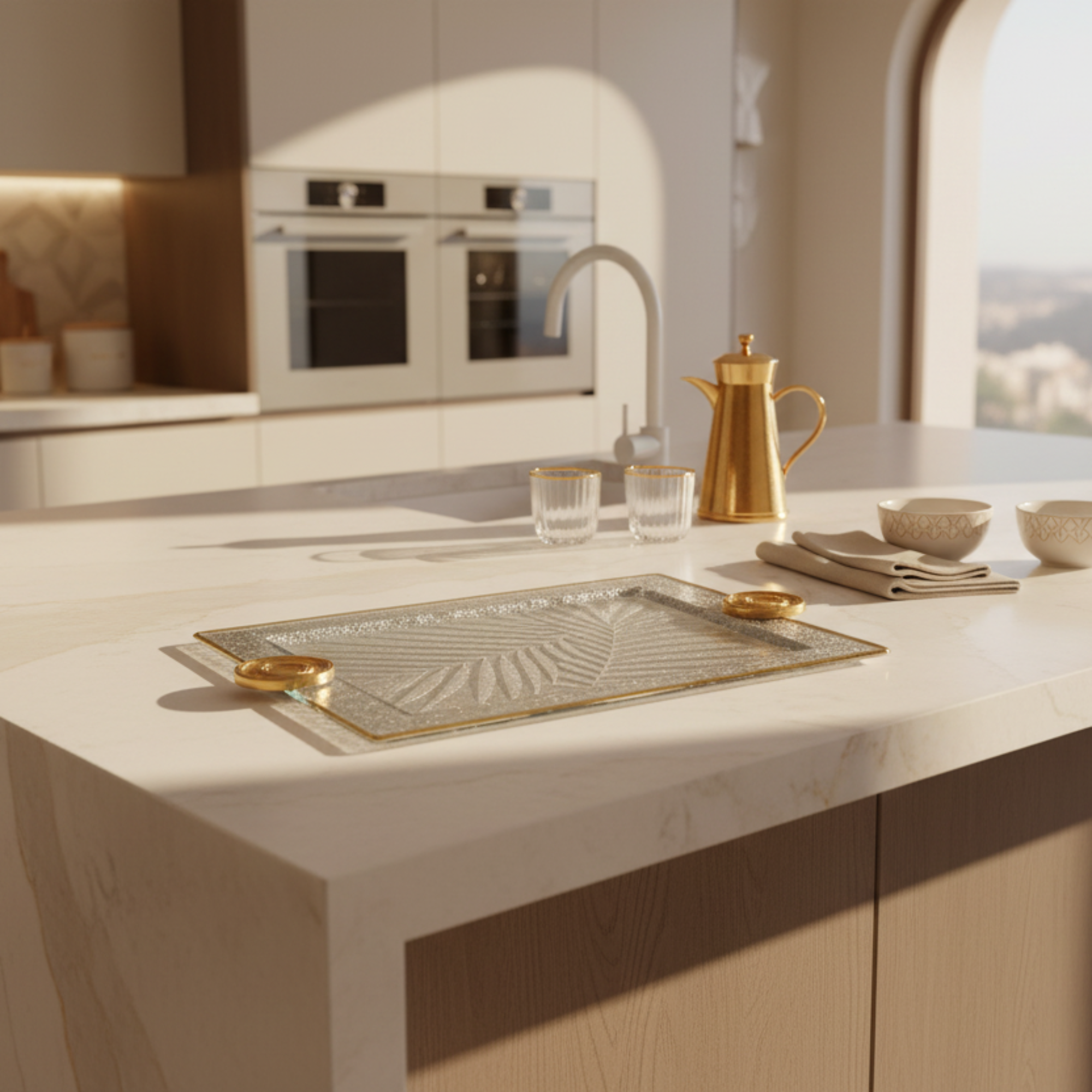 صينية تقديم المرجان 59 سم فضي وذهبي بتصميم متشقق