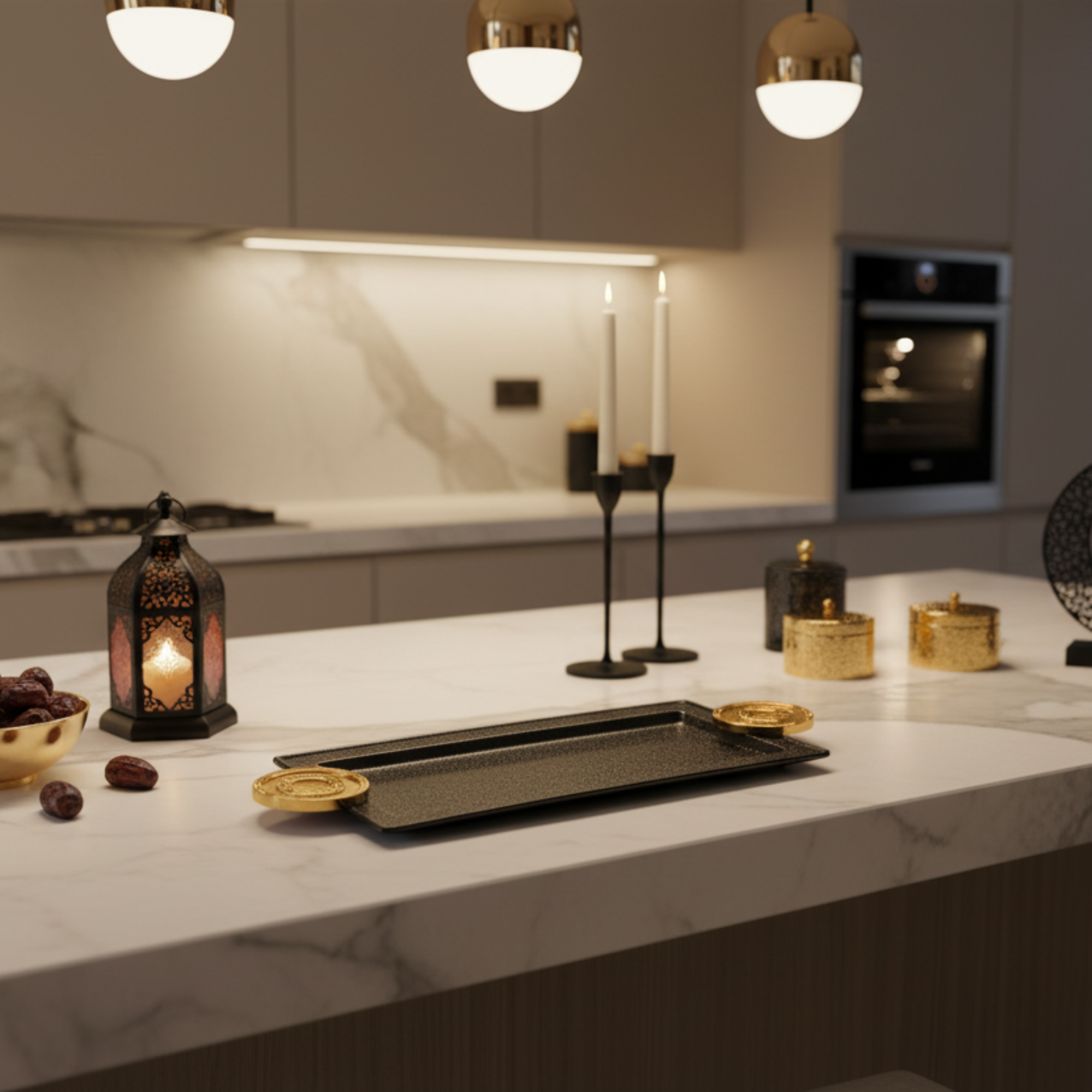 صينية تقديم المرجان 50 سم أسود وذهبي بتصميم متشقق