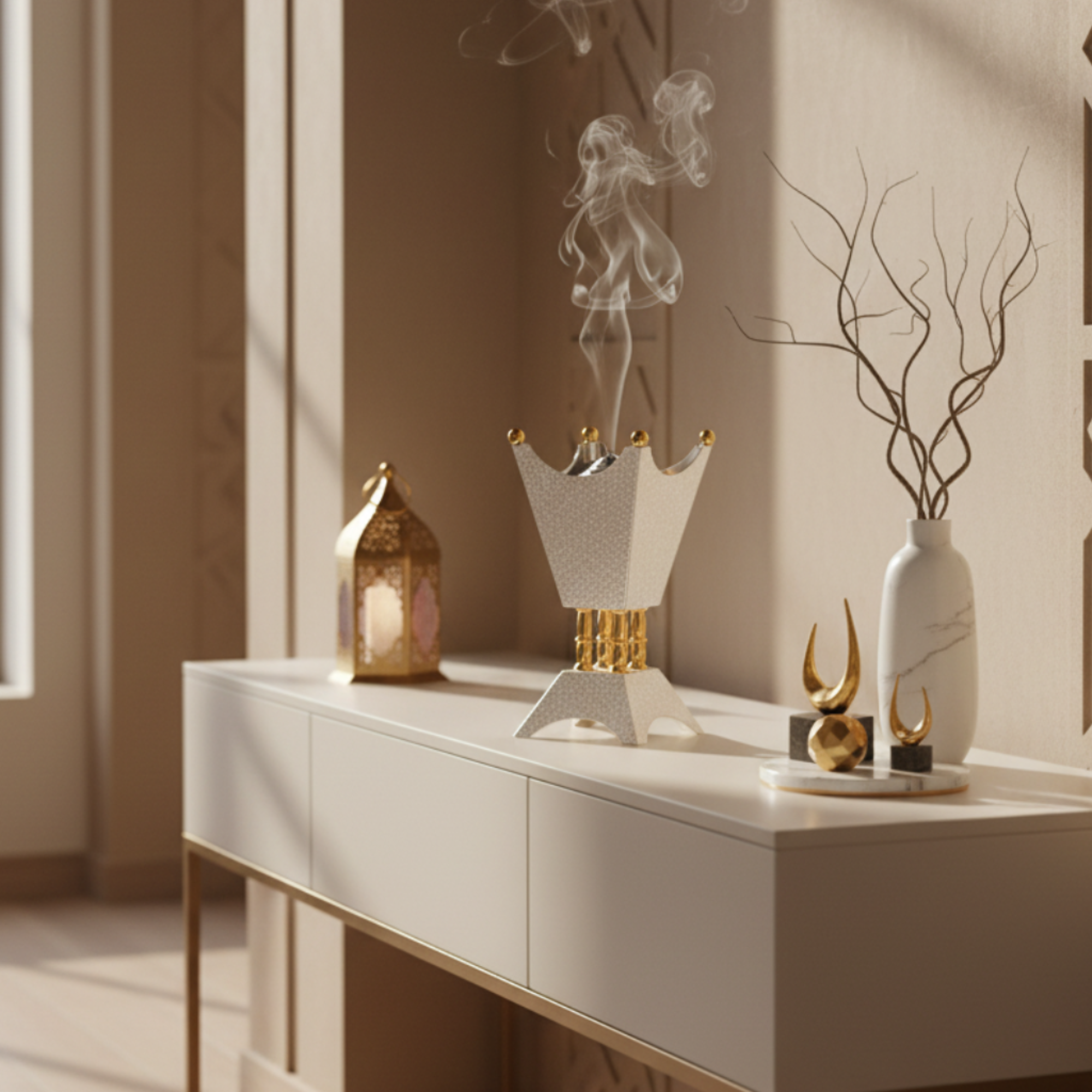 Almarjan Incense Burner Silver & Gold 25cm