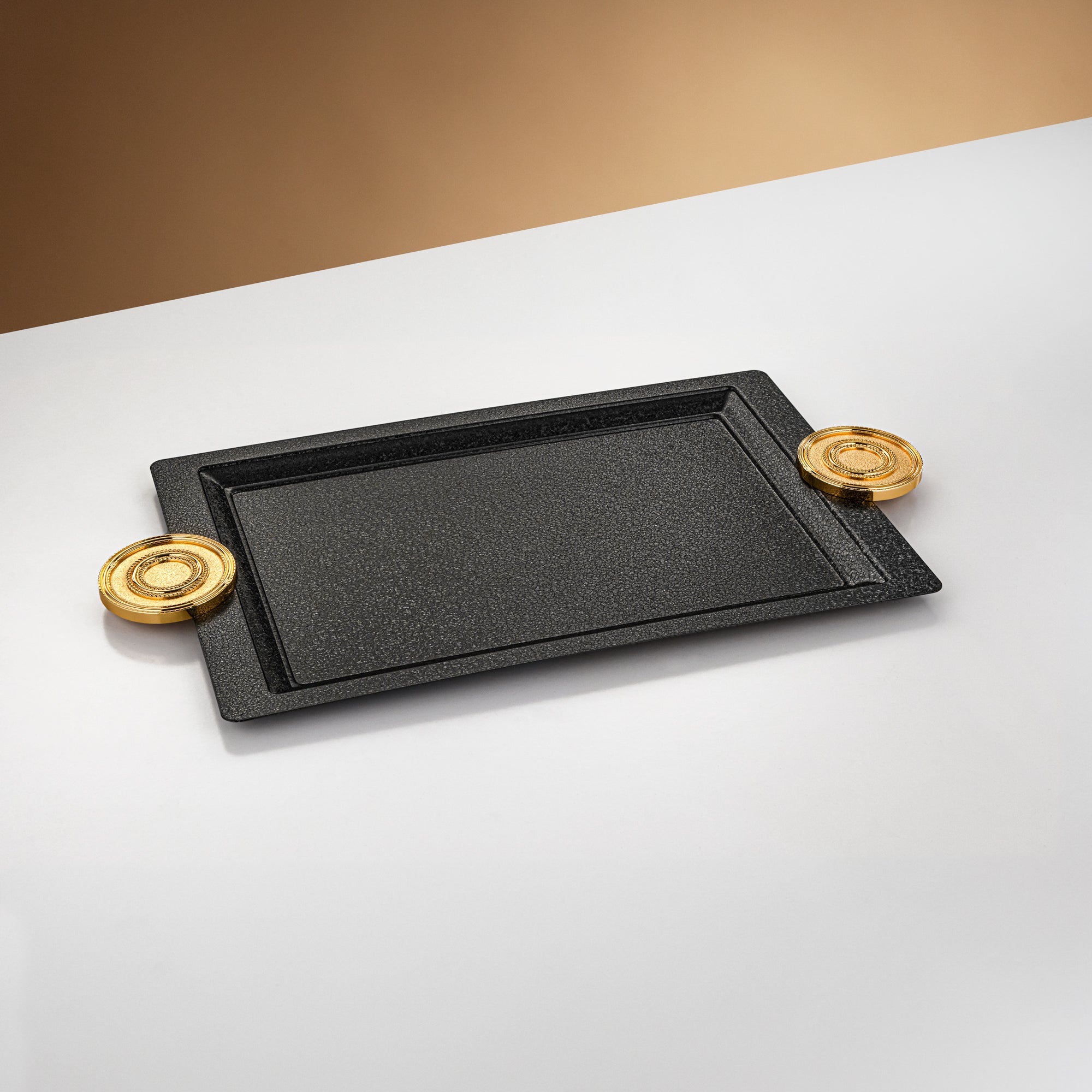 Almarjan Serving Tray 53 cm Black & Gold Crackle