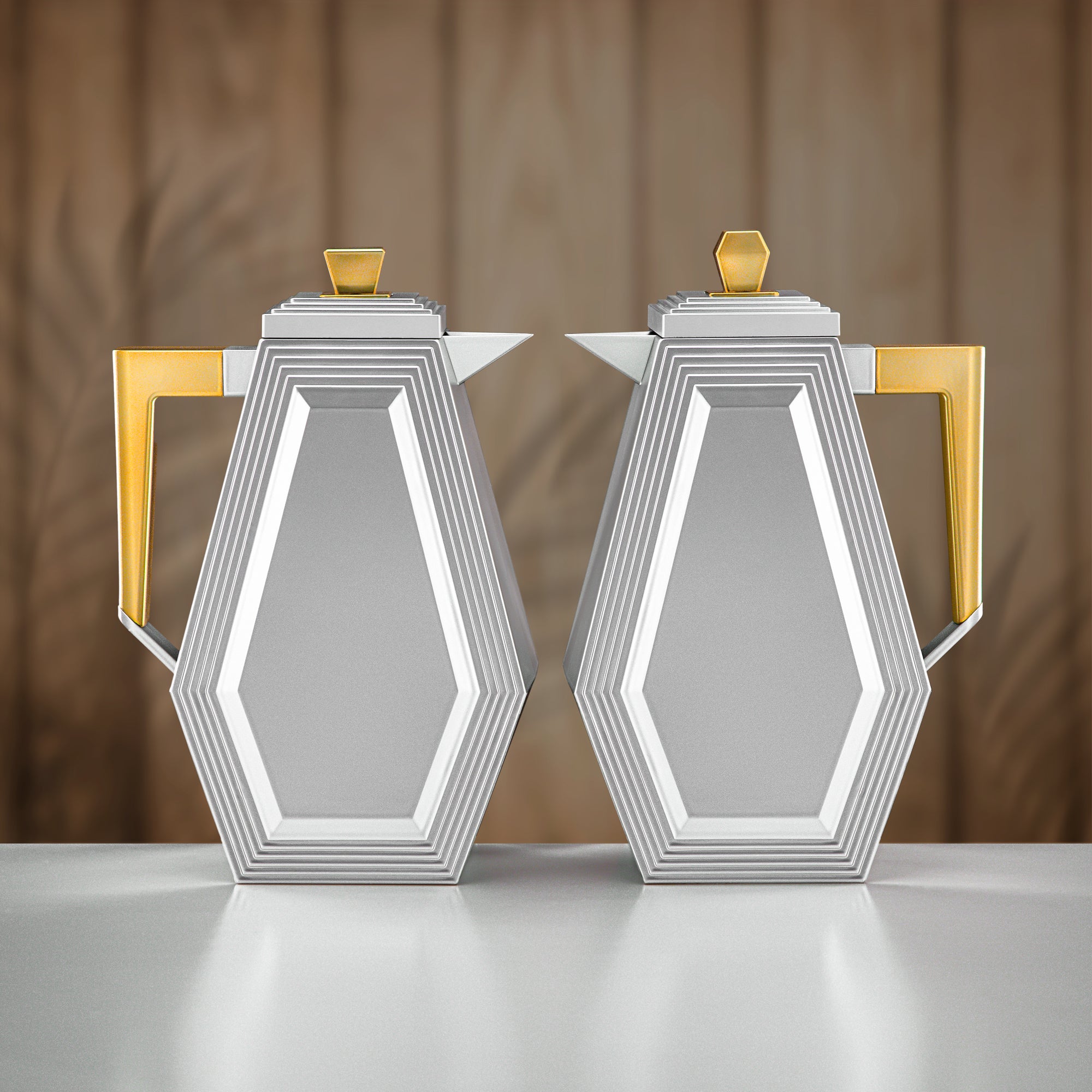 طقم ترامس المرجان 0.7 لتر + 0.7 لتر فضي مطفي وذهبي مطفي