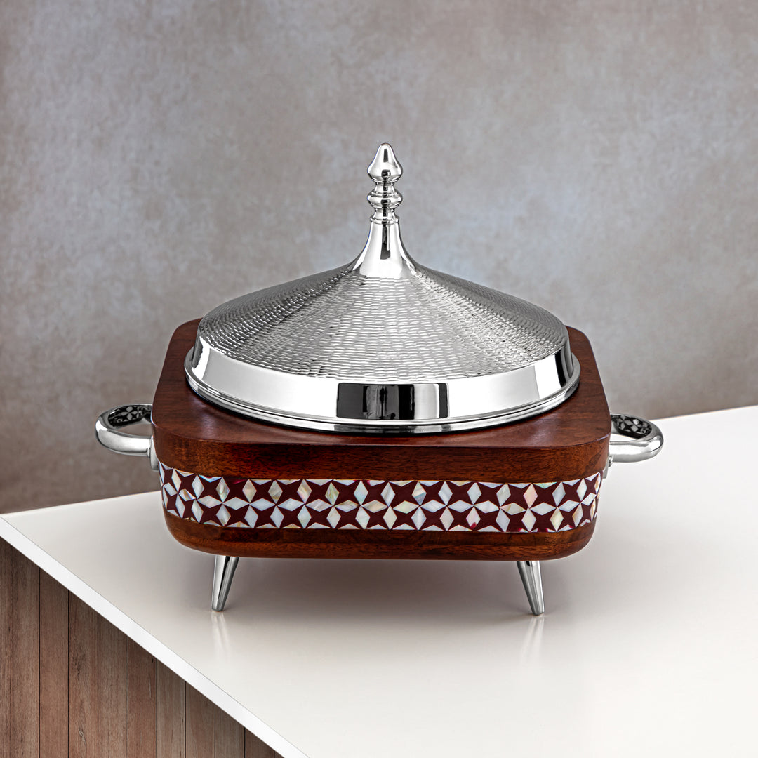 Almarjan 28 CM Brass Hot Pot Wood & Silver - MD-0432 B