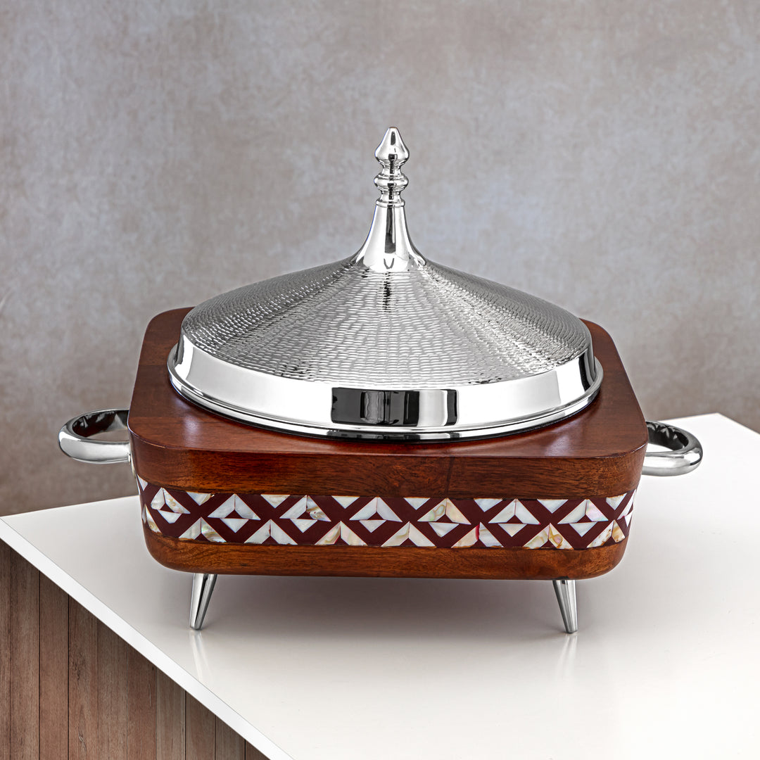 Almarjan 32 CM Brass Hot Pot Wood & Silver - MD-0433 A