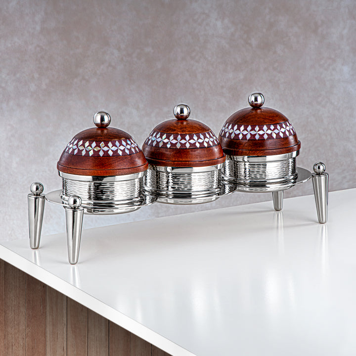 Almarjan 3 Part Candy Set Wood & Silver - MD-2106 C