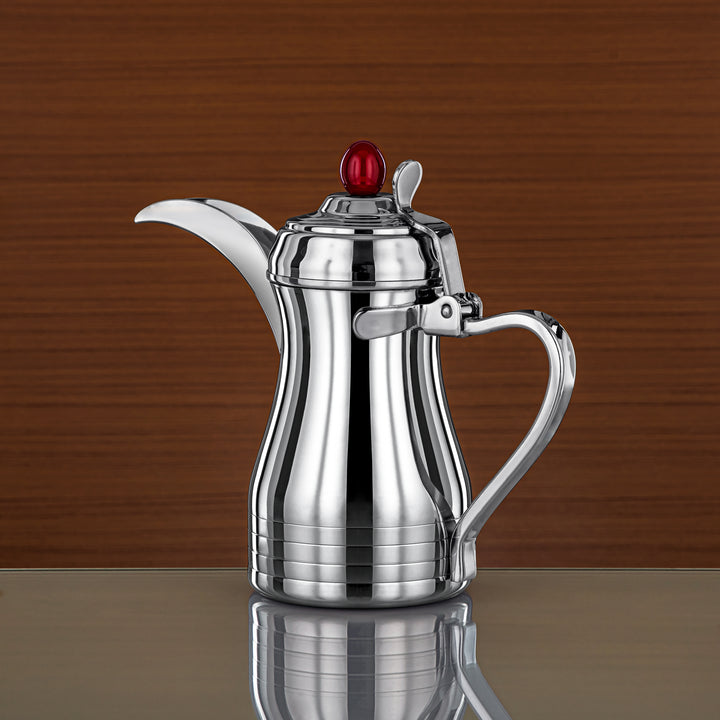 Almarjan 36 Ounce Elegance Collection Stainless Steel Coffee Pot Silver & Maroon - STS0013148