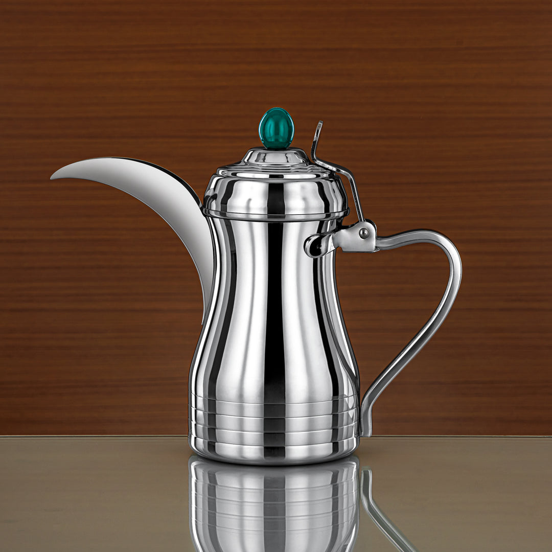 Almarjan 36 Ounce Elegance Collection Stainless Steel Coffee Pot Silver & Green - STS0013151