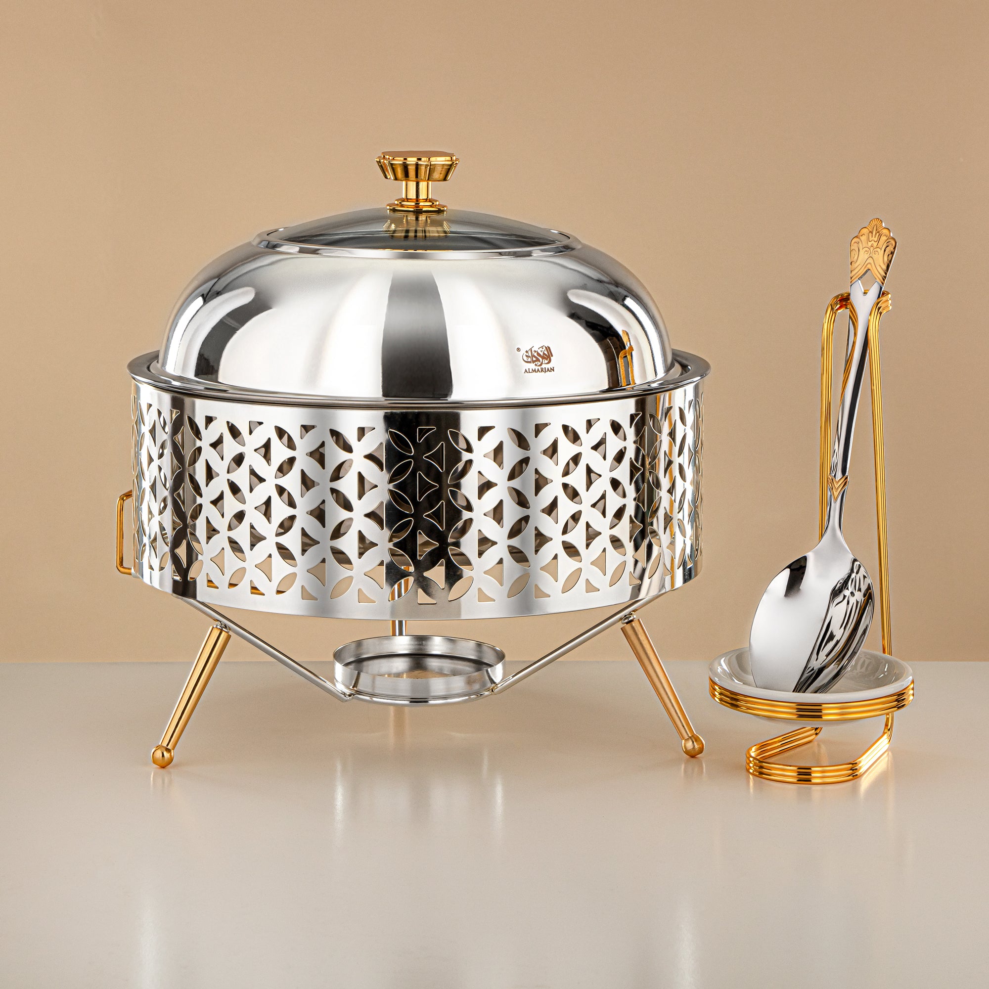 Almarjan Chafing Dish, Silver & Gold, 3000ML (STS0013311) Ramadan & Eid Buffets