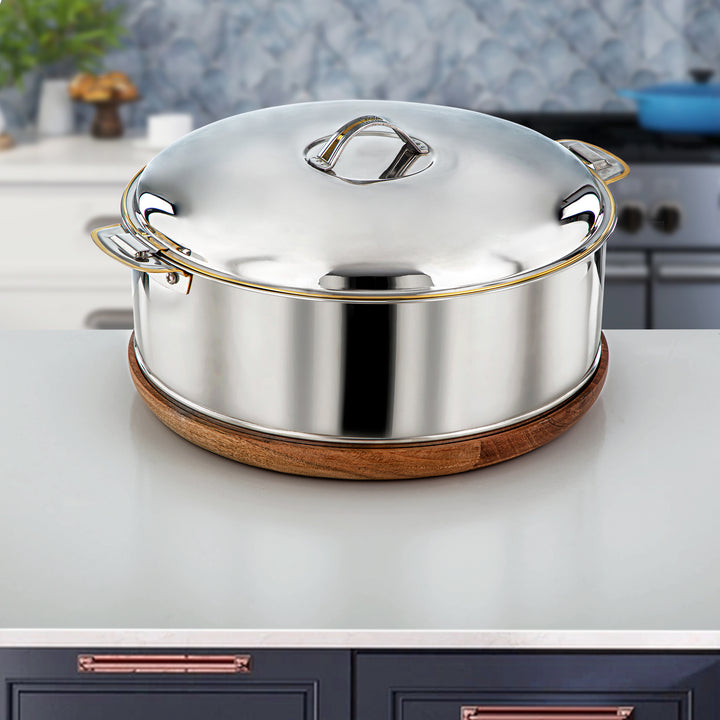 Almarjan 8000 ML Larin Collection Stainless Steel Hot Pot Silver & Wood - H24PG5