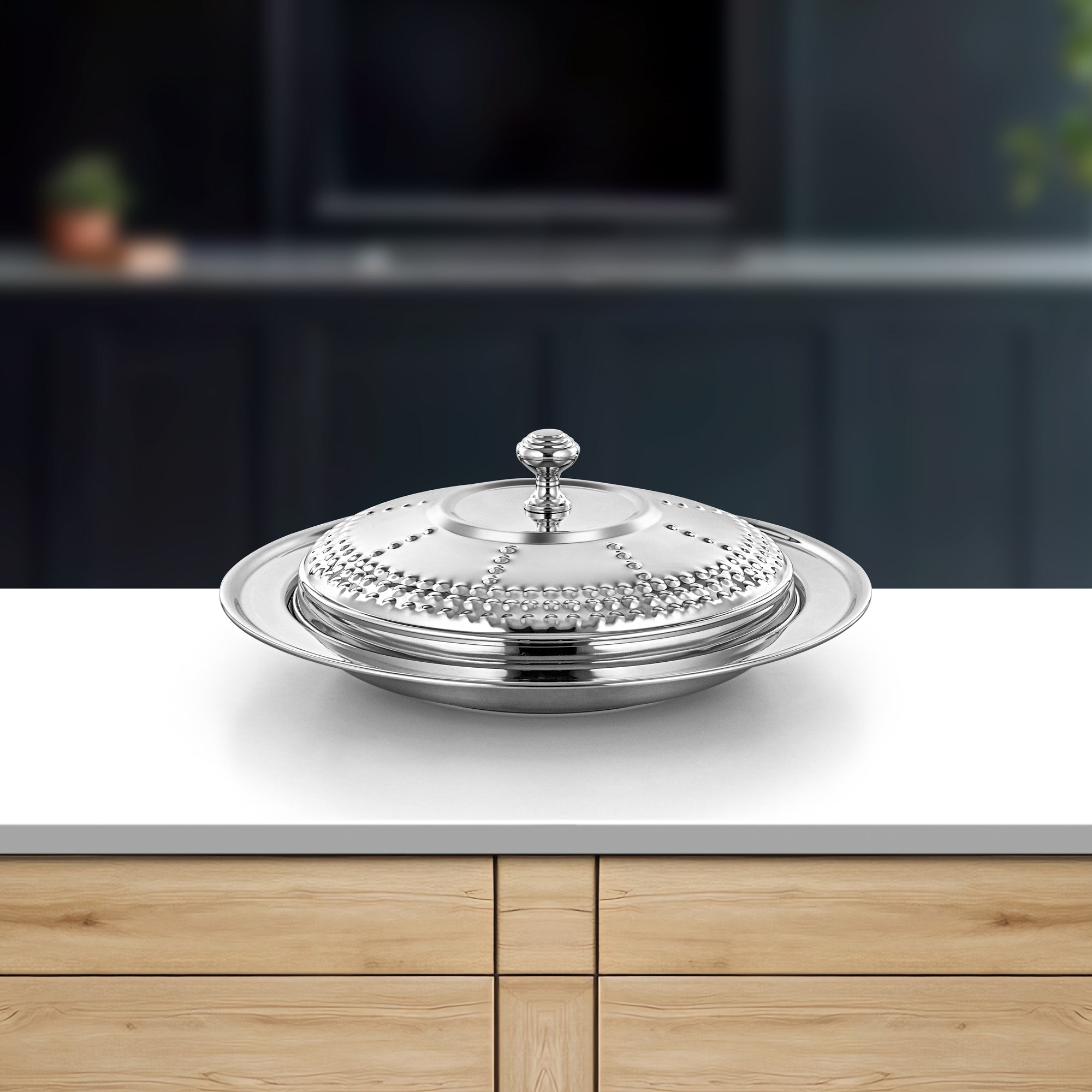 صينية المرجان مع غطاء 35 سم فضي