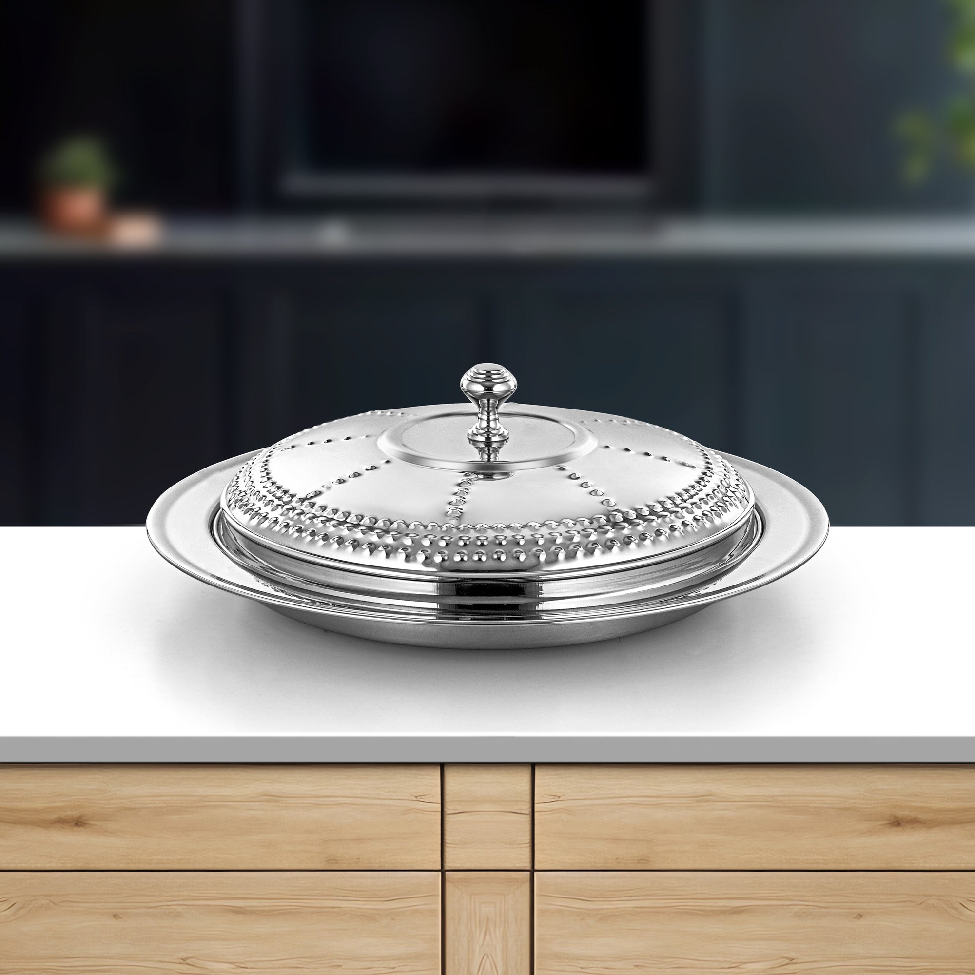 صينية المرجان مع غطاء 45 سم فضي